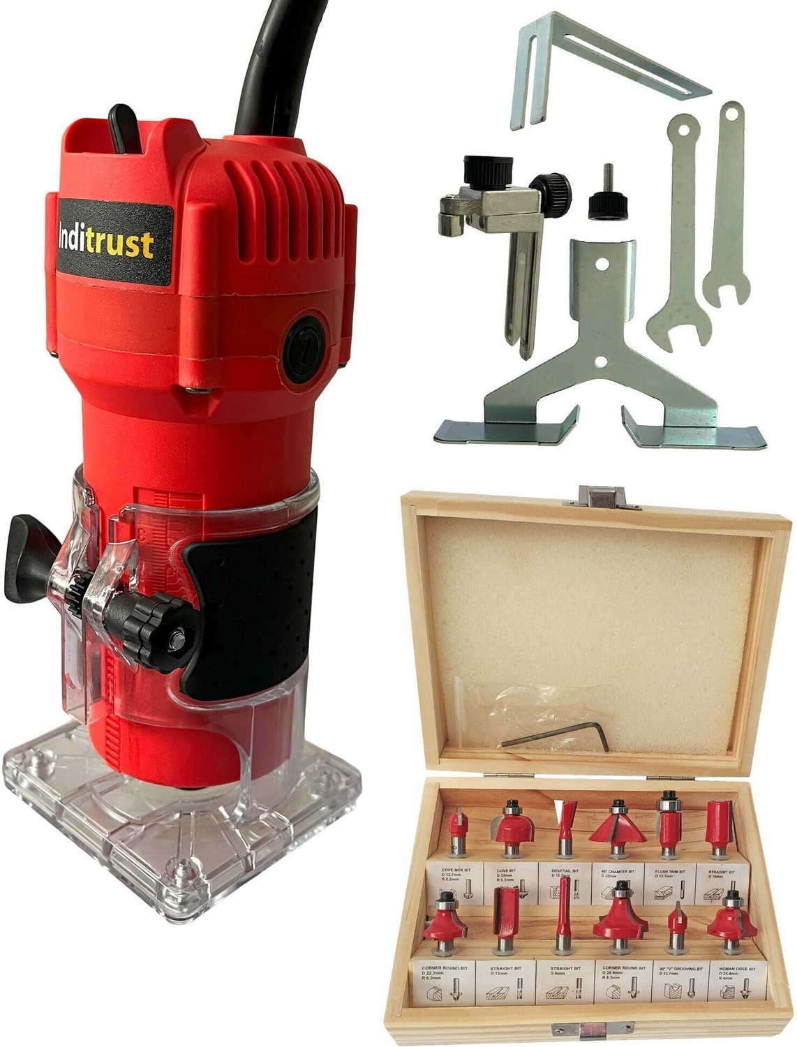 Image of Inditrust 6 MONTHS WARRANTY Professional Palm Router 30000RPM 6.35mm Trimmer 700W Machine Tool with 12 Bits Rotary Tool