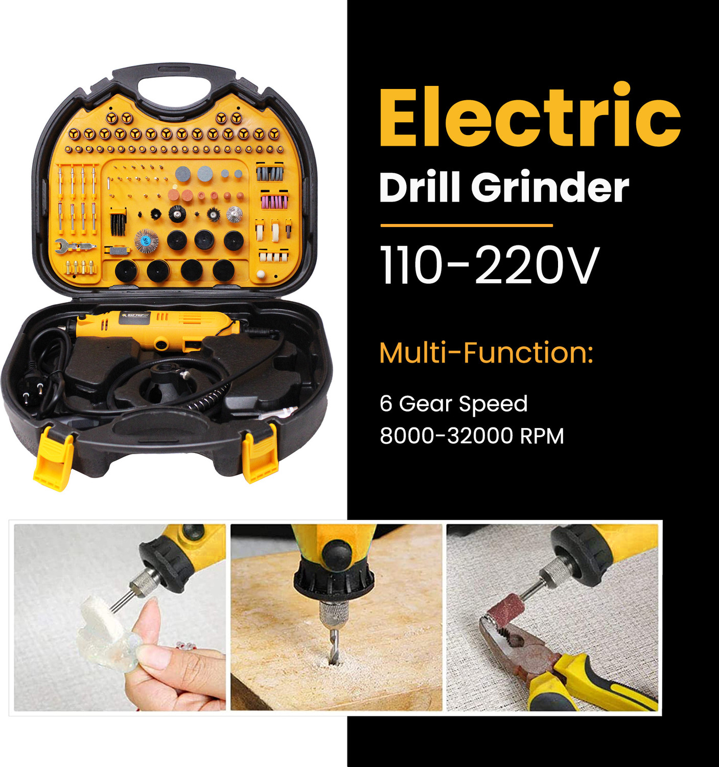 Image of Maf Pro MG2525 Mini 252 Pieces Die Grinder Kit with Flexible Shaft Variable Speed Rotary Tool