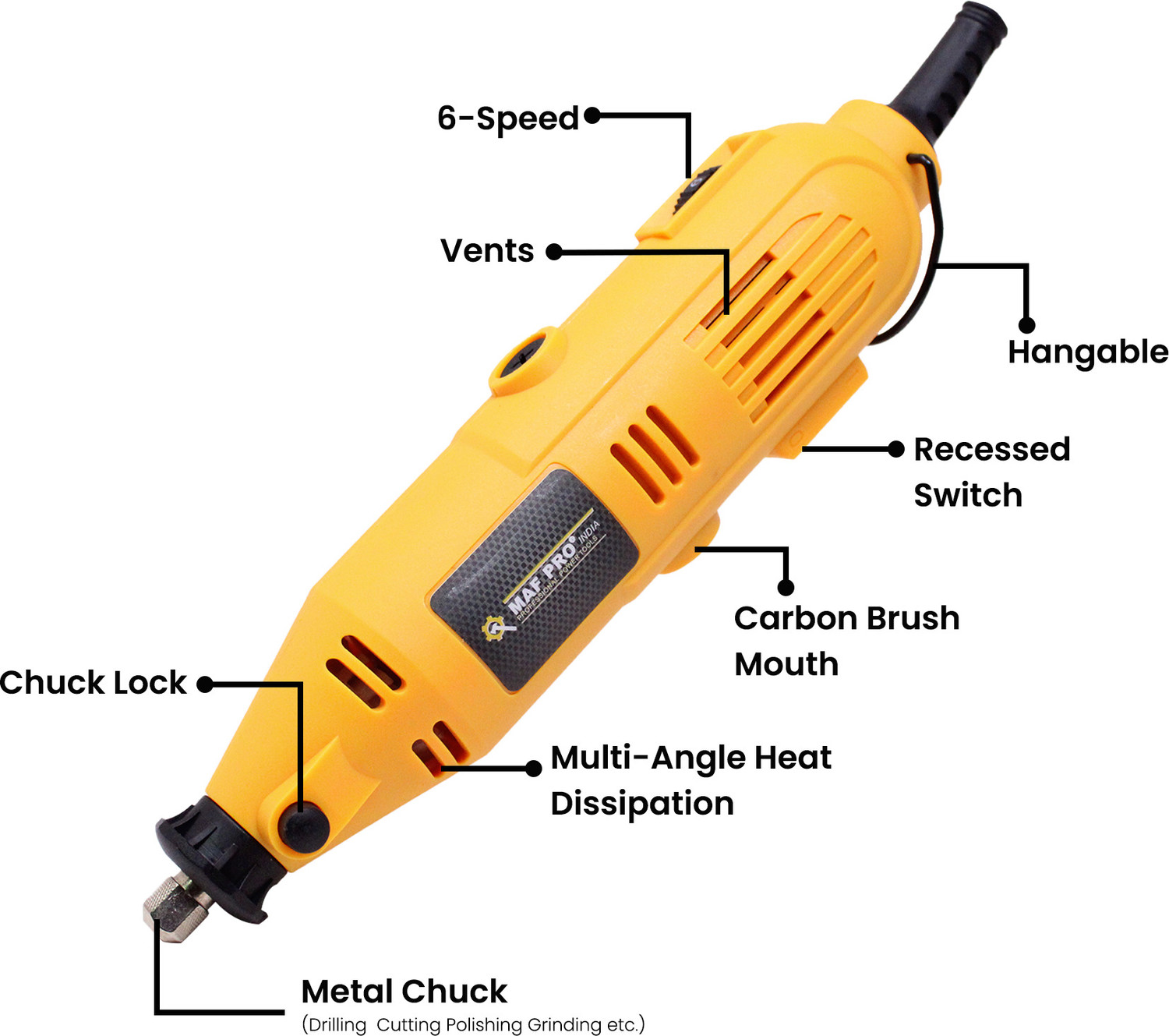 Image of Maf Pro MG2525 Mini 252 Pieces Die Grinder Kit with Flexible Shaft Variable Speed Rotary Tool