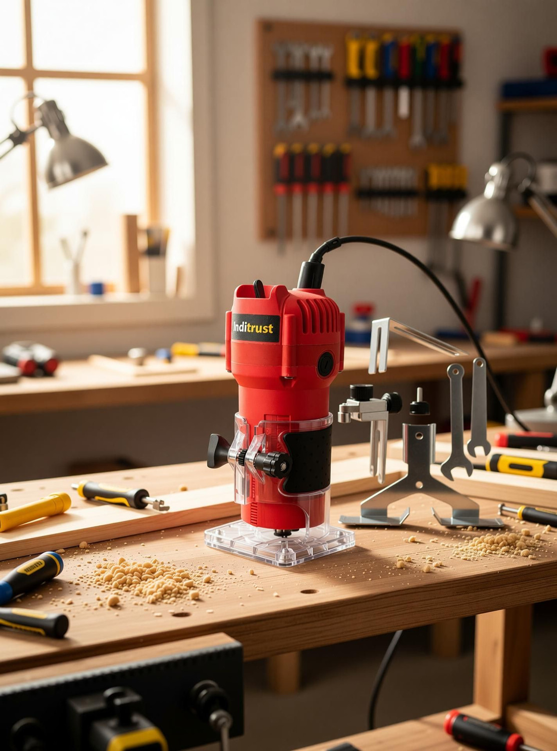 Image of Inditrust 700w 6.35mm Trimmer Wood Trimmer Machine 6 Month Warranty Copper Winding for multipurpose wood working Rotary Tool