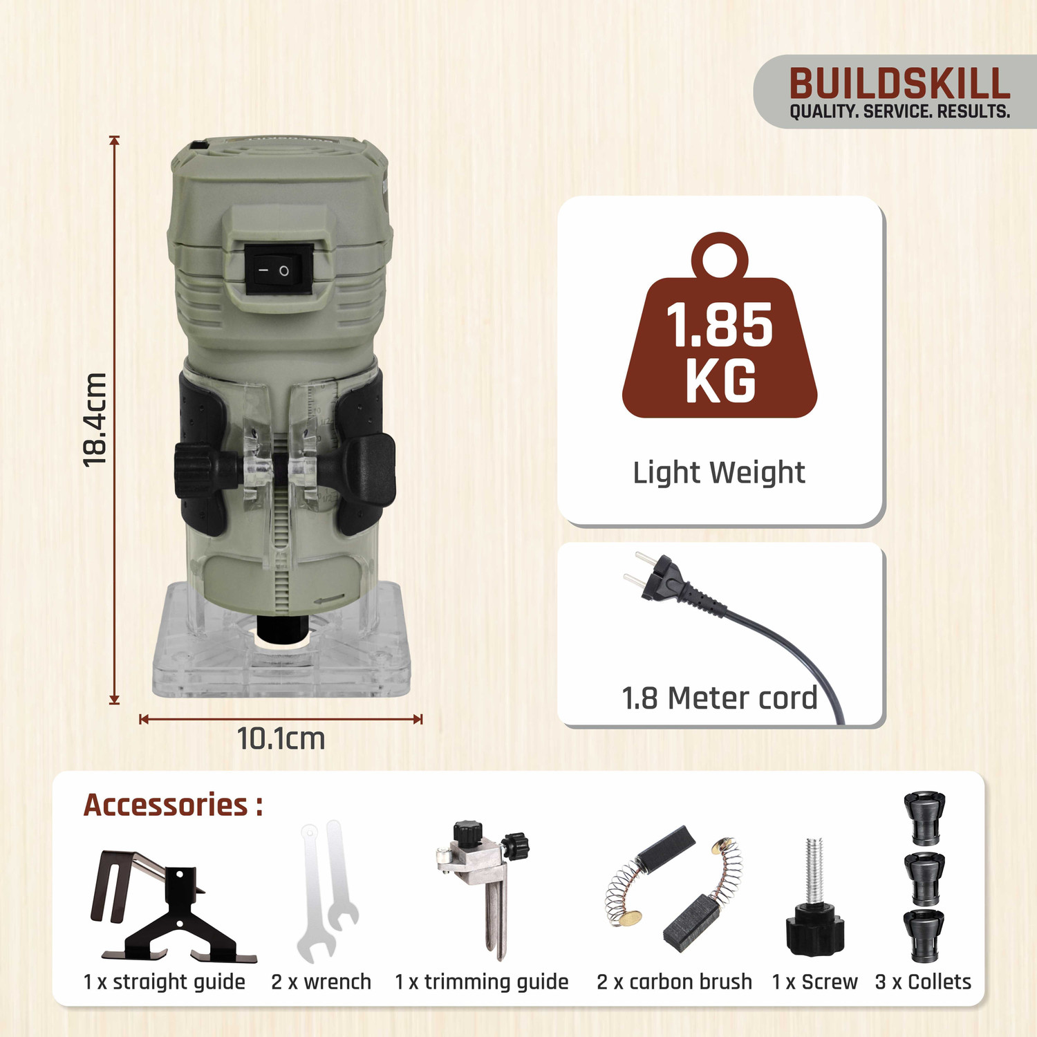 Image of BUILDSKILL 550W Wood Router | 6-Speed | 10000-30000RPM | 6 /6.35 /8mm Collets | Copper Motor BPT5501 Rotary Tool