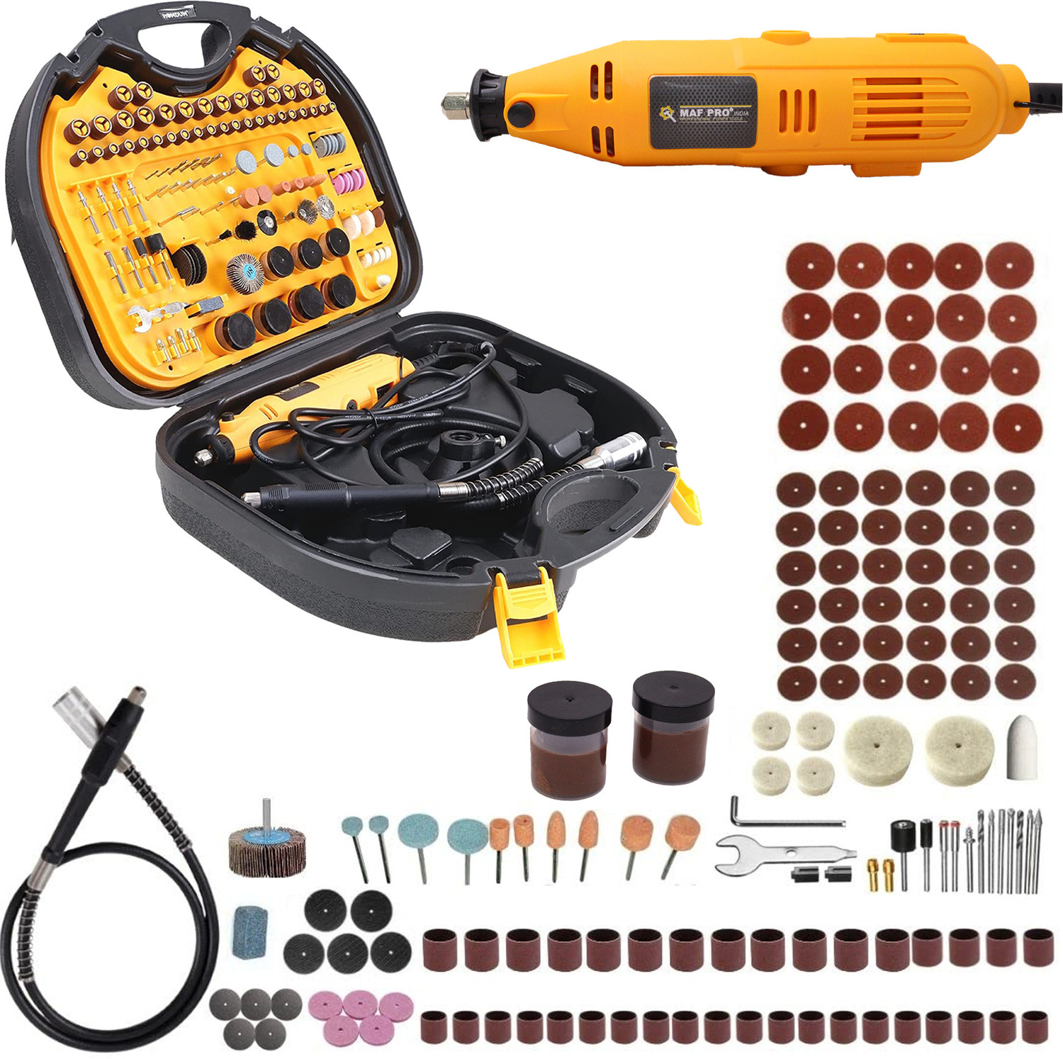 Image of Maf Pro MG2525 Mini 252 Pieces Die Grinder Kit with Flexible Shaft Variable Speed Rotary Tool