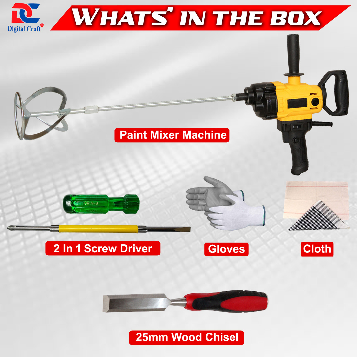 Image of Digital Craft 1500W Industrial Mixer Paint Cement Paint Putty Mixing Machine Speed Regulation Paint Mixer Machine,25mm Wood Chisel,2 In 1 Screw Driver Rotary Tool