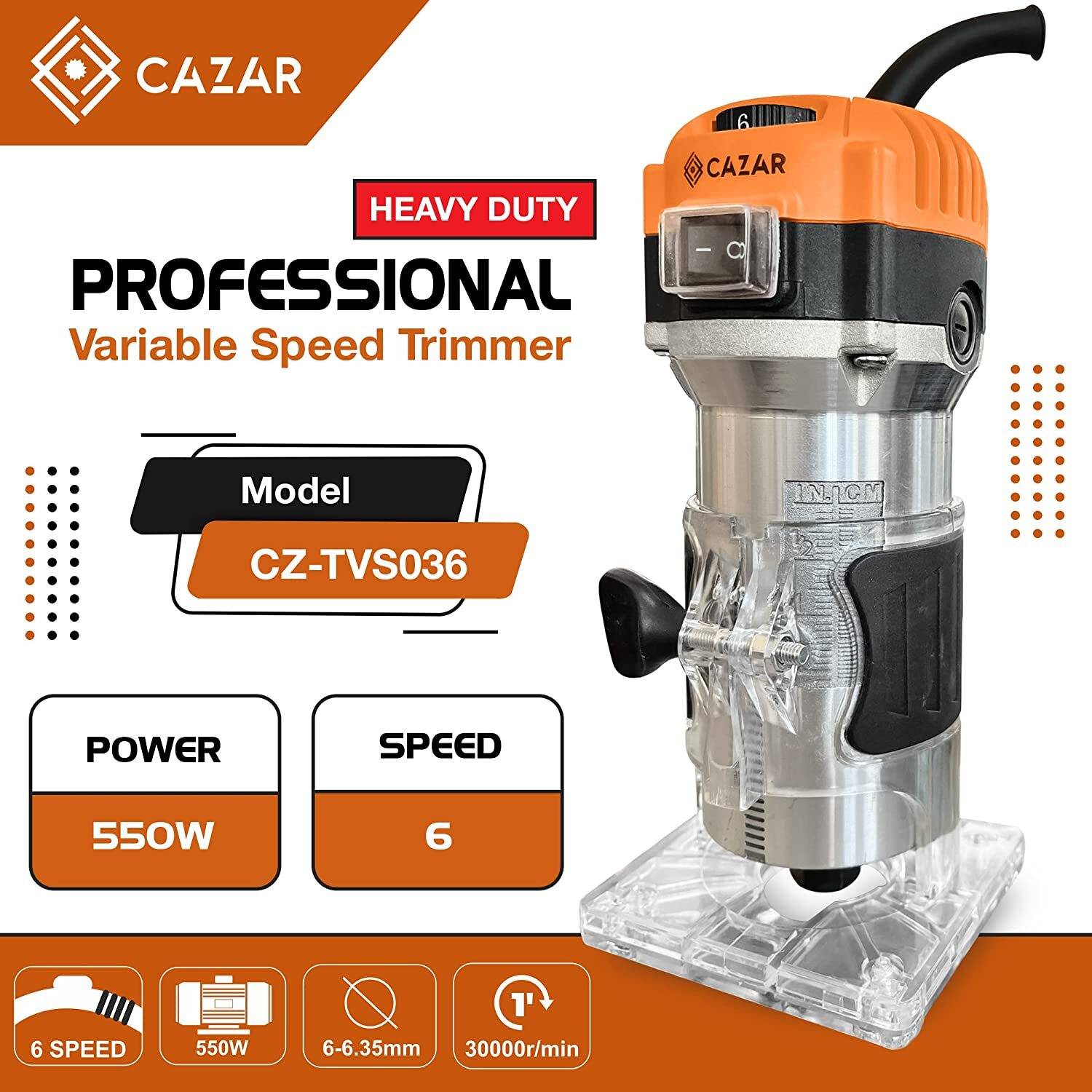 CAZAR Wood Trimmer With 6 Variable Speed, CZ-TVS-036 Router Rotary
