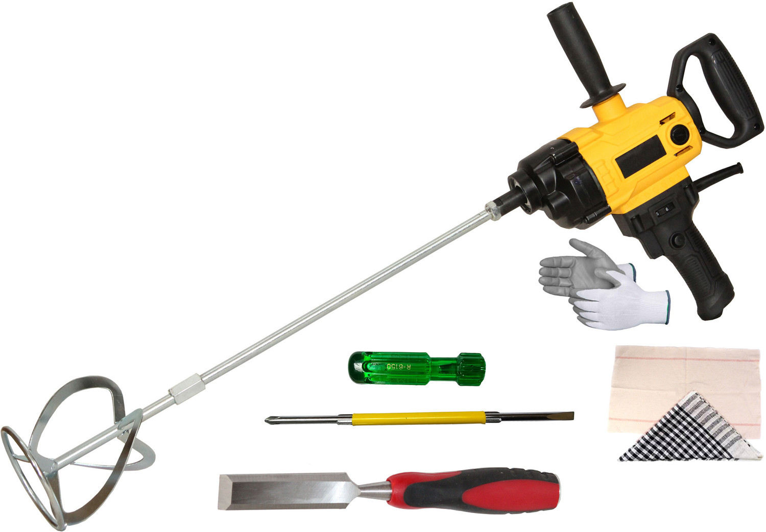 Image of Digital Craft 1500W Industrial Mixer Paint Cement Paint Putty Mixing Machine Speed Regulation Paint Mixer Machine,25mm Wood Chisel,2 In 1 Screw Driver Rotary Tool