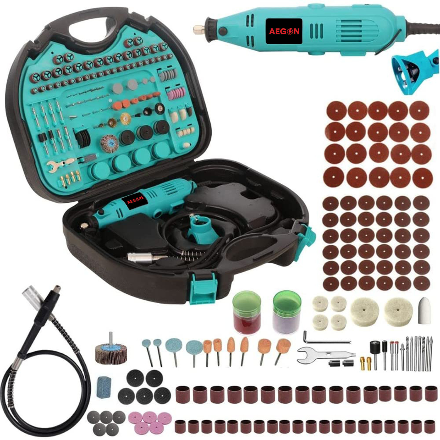 Image of AEGON Die Grinder Kit with 252 Pcs Accs. | 6 Adjustable Speed | 130W Die Grinder Kit with 252 Pcs Accs. | 6 Adjustable Speed | 130W Rotary Tool