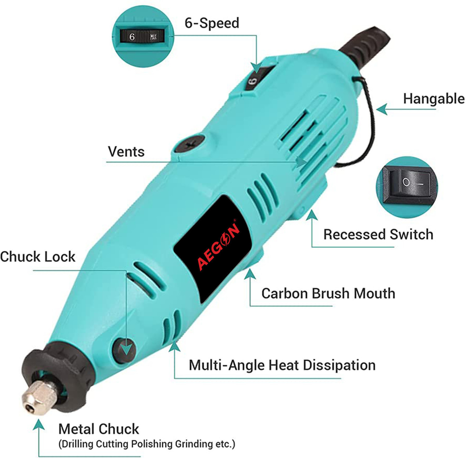 Image of AEGON Die Grinder Kit with 252 Pcs Accs. | 6 Adjustable Speed | 130W Die Grinder Kit with 252 Pcs Accs. | 6 Adjustable Speed | 130W Rotary Tool