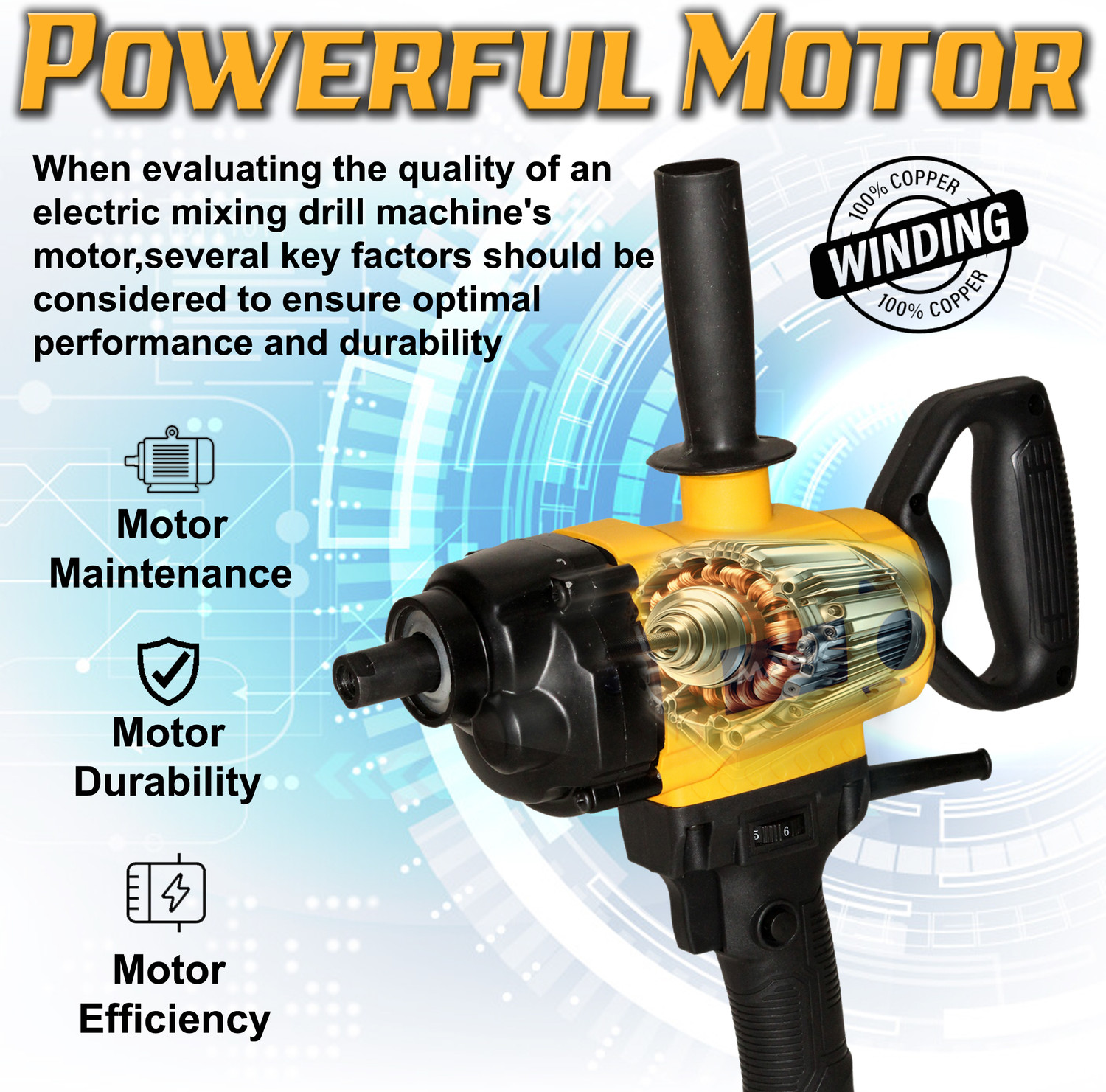 Image of Digital Craft 1500W Industrial Mixer Paint Cement Paint Putty Mixing Machine Speed Regulation Paint Mixer Machine,25mm Wood Chisel,2 In 1 Screw Driver Rotary Tool