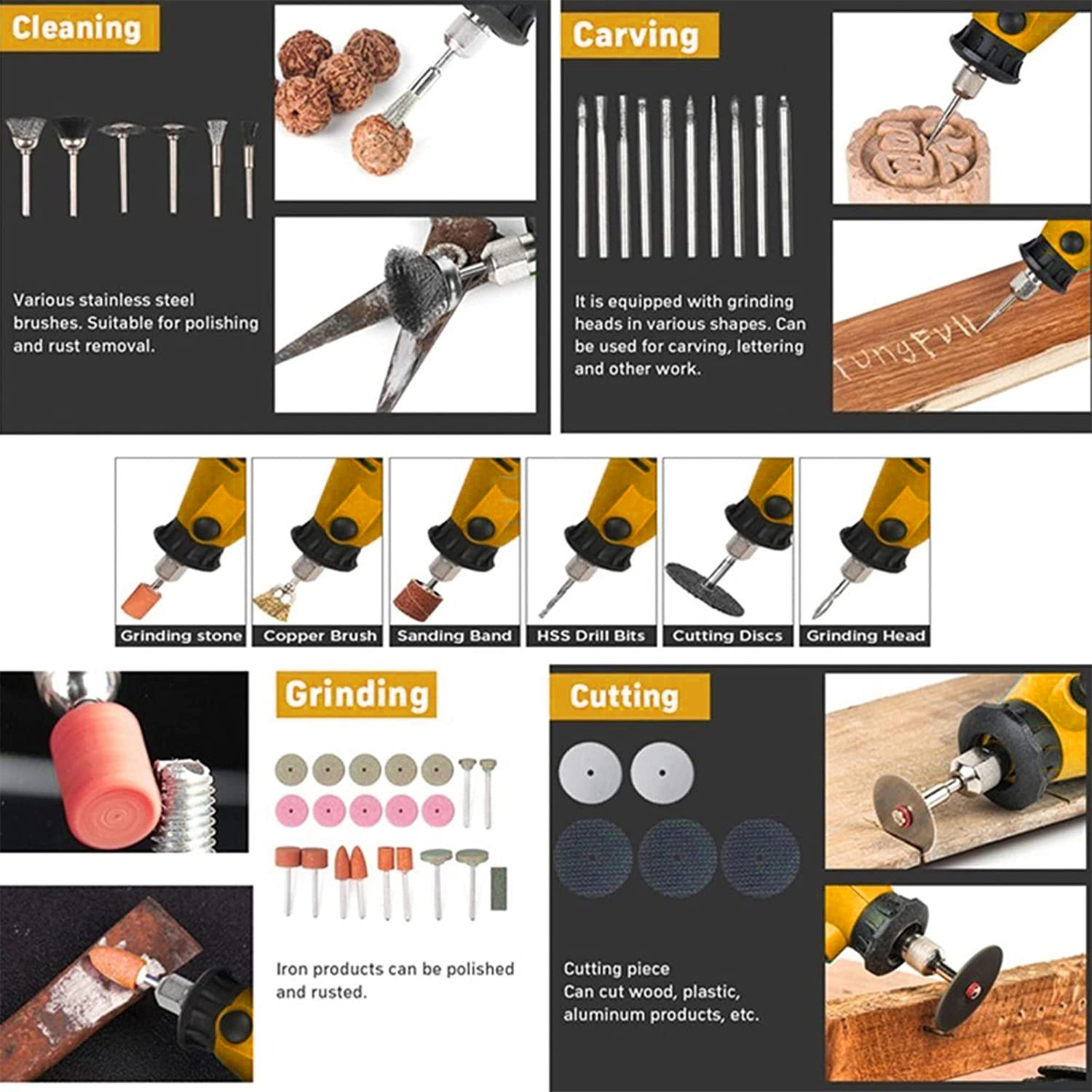 Image of Maf Pro MG2525 Mini 252 Pieces Die Grinder Kit with Flexible Shaft Variable Speed Rotary Tool