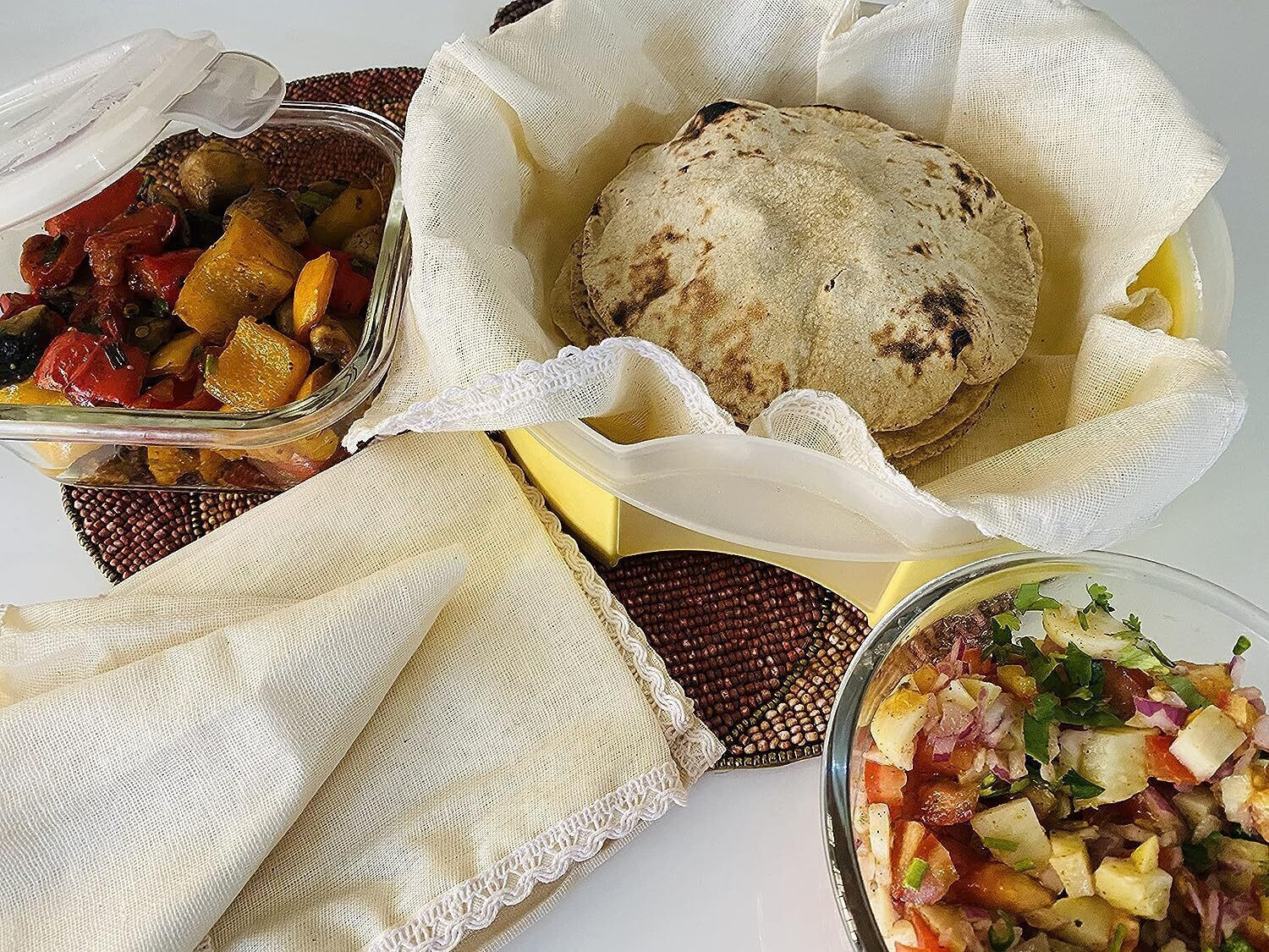 Image of blendmix Cotton Square Premium Roti|Chapati Covers|Roti Rumal|Traditional Roti Rumals Solid Roti Square Flap Cover