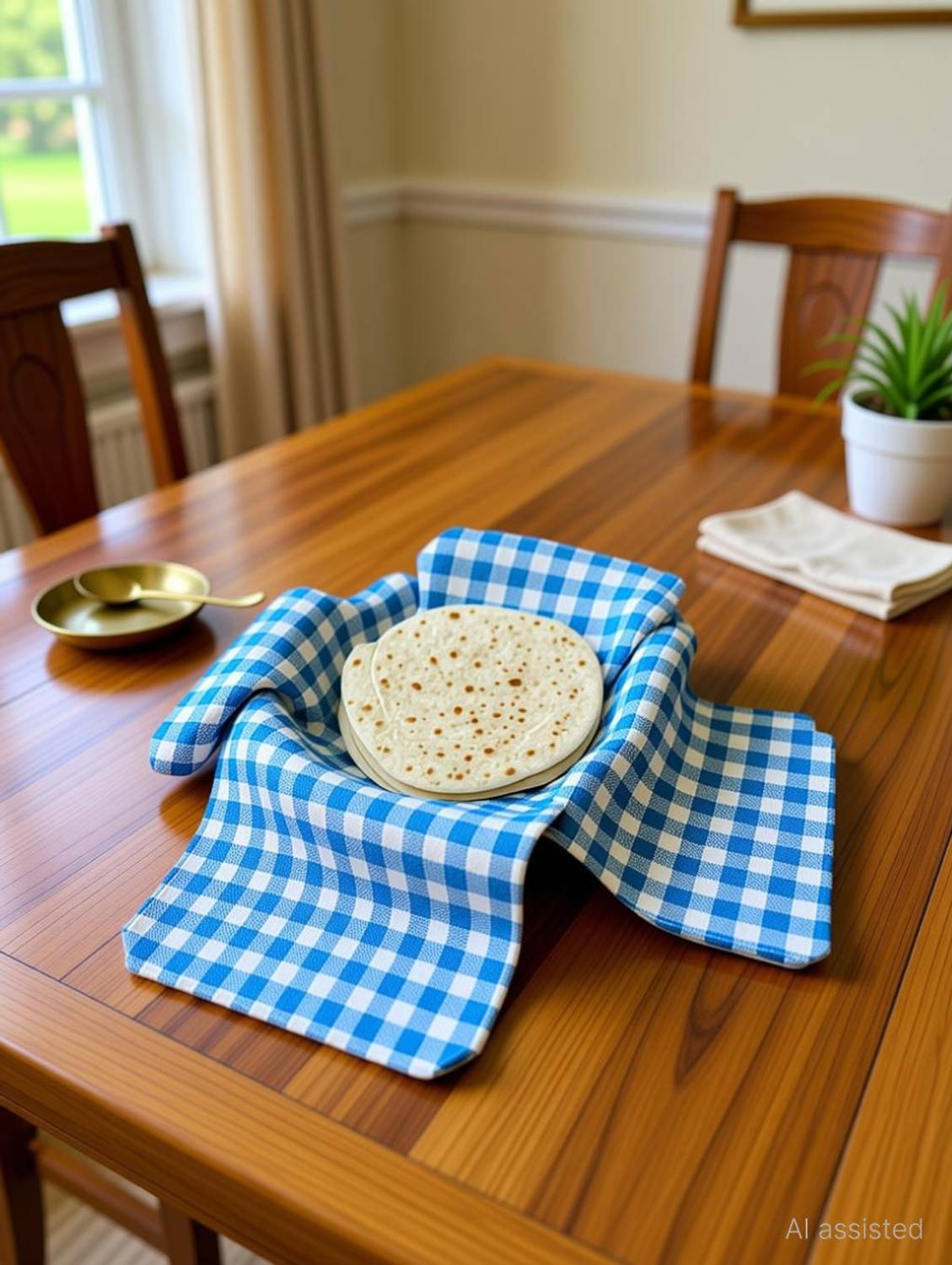 Aarnikawrap Ajoop Check Double Layer Roti Cloth Combo (Blue & Aqua, Pack of 2, Cotton) Checkered Roti Square Flap Cover