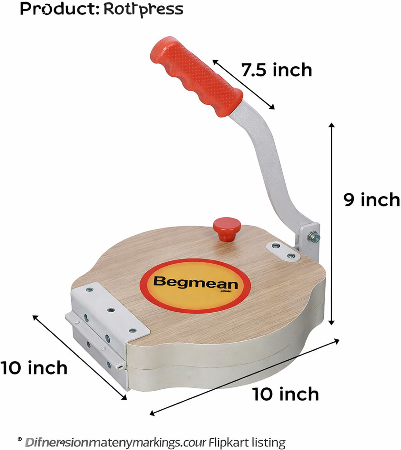 Image of BEGMEAN Wooden Papad Press 10 Inch Puri & Khakhra Maker Machine Iron Handle Roti Press Roti and Khakra Maker