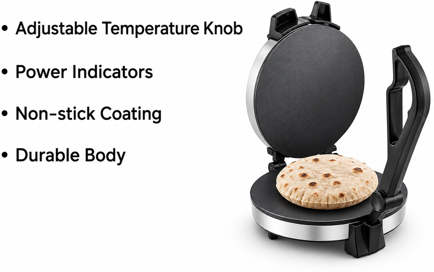 Image of Go kart Chapati /Roti Stainless steel body 800 Watts Power saver MODEL QWW Roti and Khakra Maker