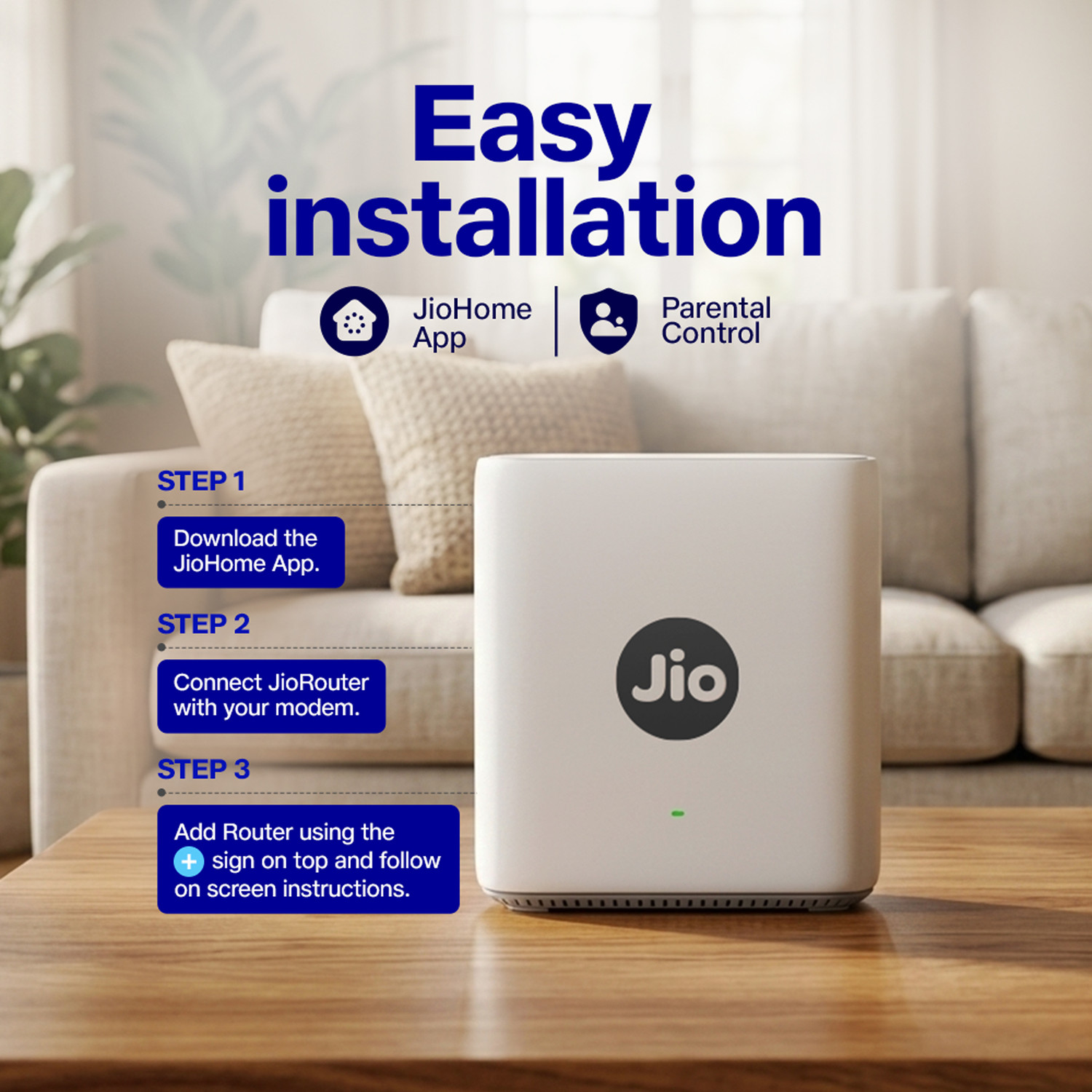 Image of Jio JIDU6700 Mesh Router 2.4 GHz, 5 GHz 3000 Mbps Wifi Speed Dual Band Internal Antenna Ethernet (Cable Broadband)