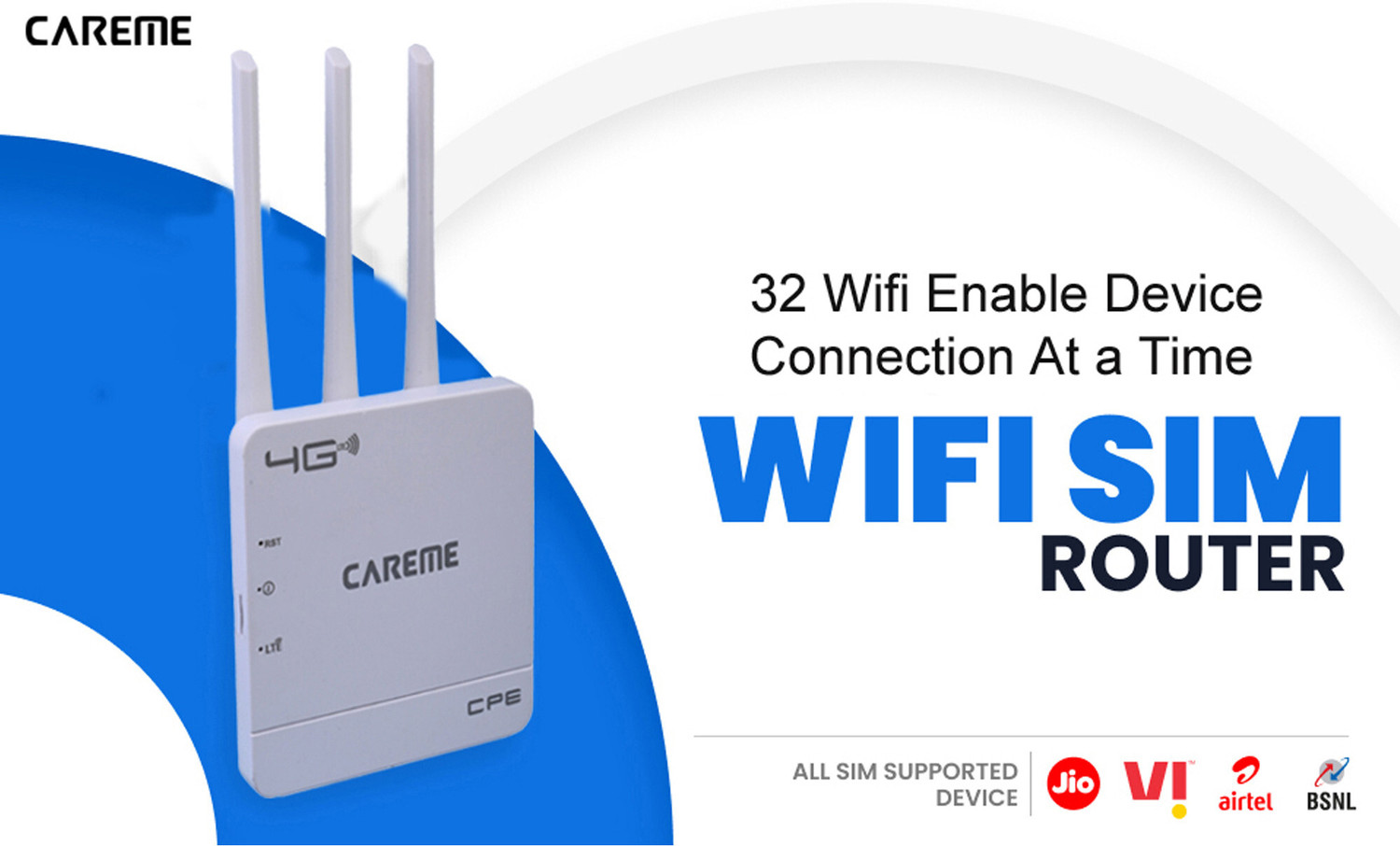 Image of CareME 5G & 4G Sim Router with Triple Antenna Connect with DVR /NVR /WiFi Camera 4G Router 2.4 GHz 300 Mbps Wifi Speed NA External Antenna MiFi (Sim Based)