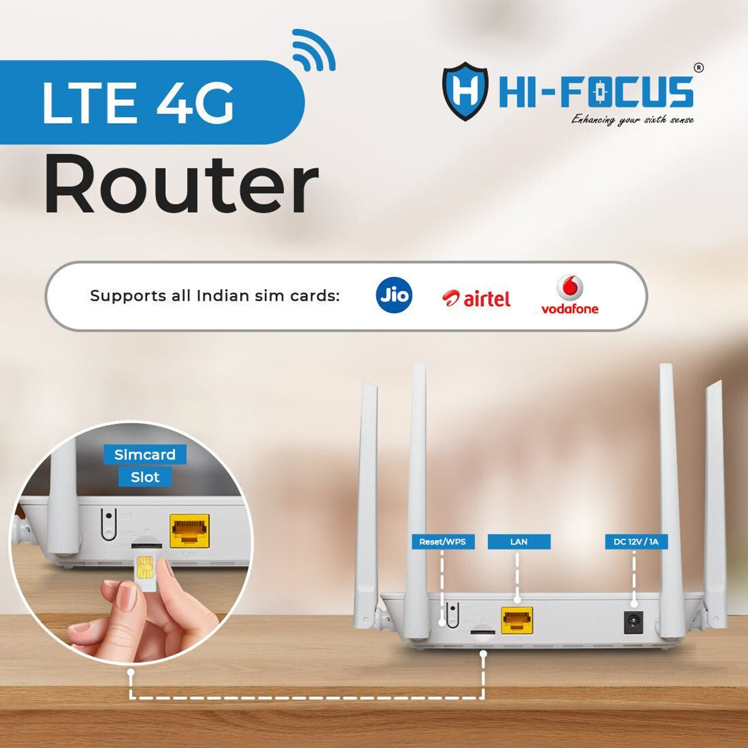 Image of HI-FOCUS LTE 4G ROUTER / Support 5G Sim / Upto 150 MBPS Speed / Long Range coverage 4G Router 2.4 GHz 150 Mbps Wifi Speed Single Band External Antenna Ethernet (Cable Broadband), Access Point Mode