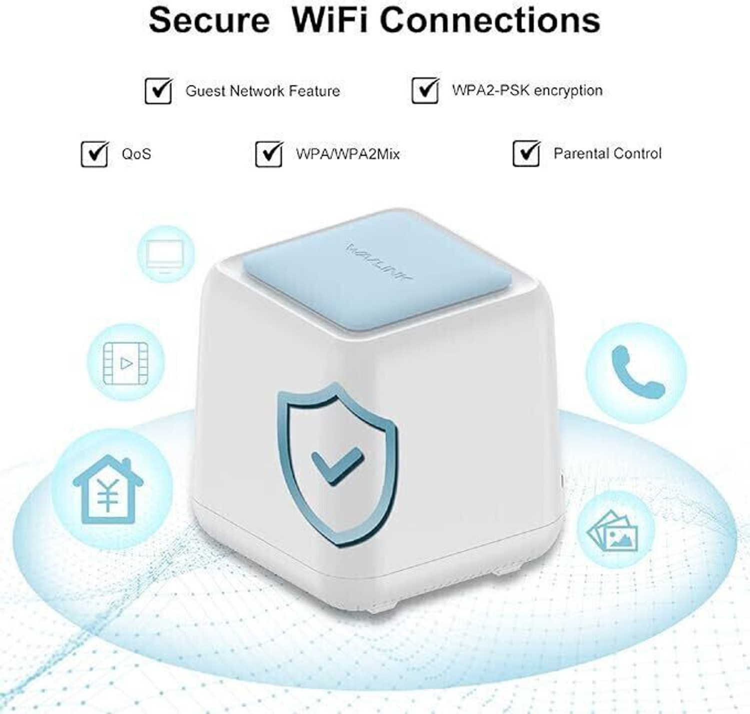 Image of WAVLINK HALO BASE PRO X2 MU-MIMU Gigabit AC 1200 Whole Home Mesh System Dual Band Mesh Router 2.4 GHz, 5 GHz 1200 Mbps Wifi Speed Dual Band Internal Antenna Ethernet (Cable Broadband)