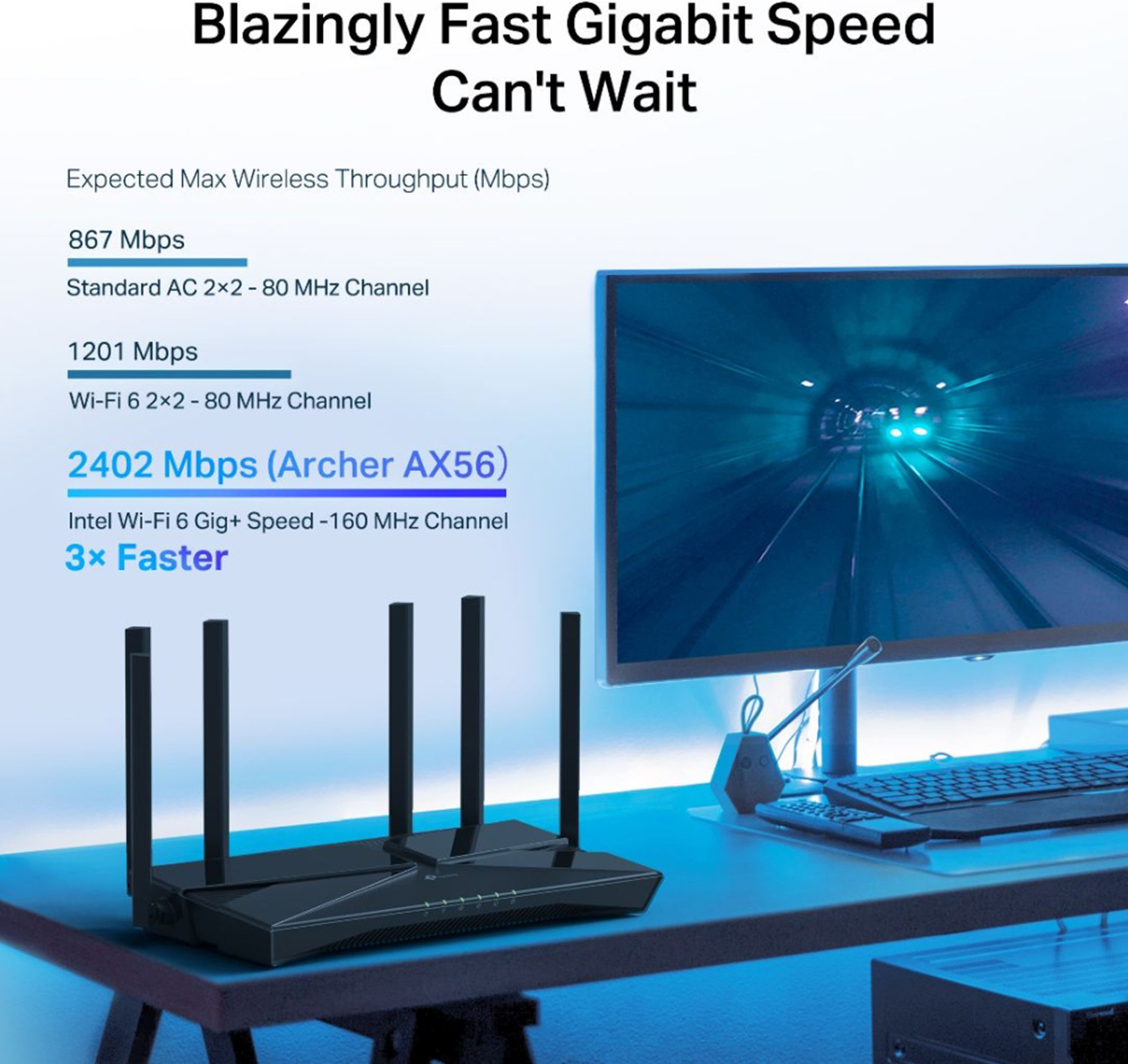 Image of TP-Link AX3000 Gigabit Wi-Fi 6 Router Gaming Router 2.4 GHz, 5 GHz 2402 Mbps Wifi Speed Dual Band External Antenna Ethernet (Cable Broadband)