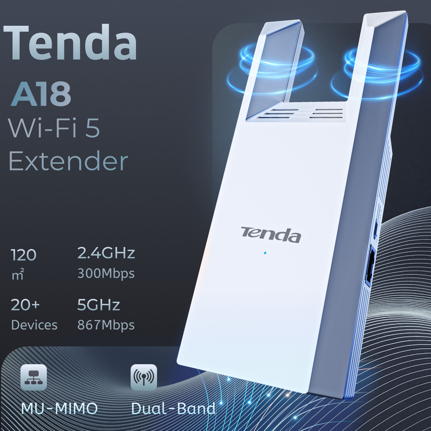 Image of TENDA A19 Signal Booster WiFi Range Extender 5 GHz 1200 Mbps Wifi Speed Dual Band External Antenna Access Point Mode