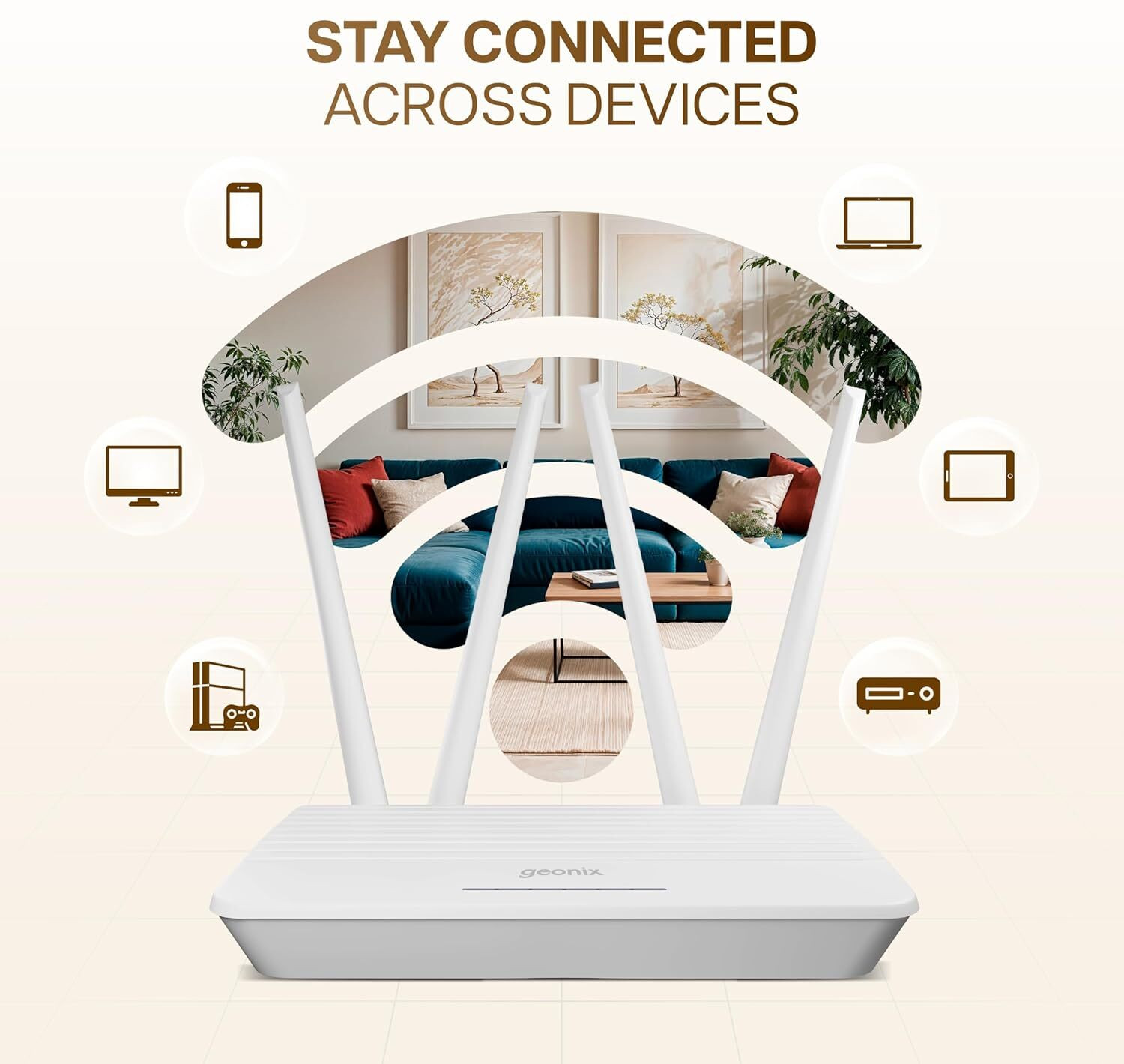 Image of GEONIX GXWR4-5G Wireless Router 2.4 GHz 300 Mbps Wifi Speed Single Band External Antenna NA