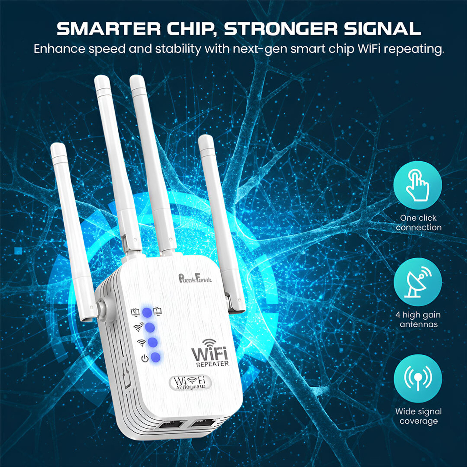 Image of PunnkFunnk Repeater WiFi Range Extender 2.4 GHz 300 Mbps Wifi Speed Dual Band External Antenna Ethernet (Cable Broadband)
