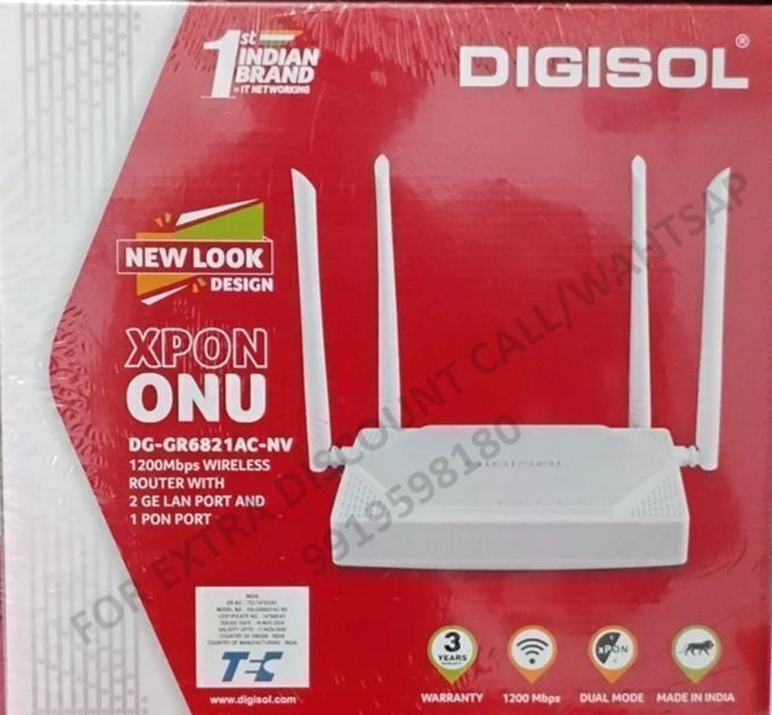 Image of DIGISOL DG-GR6821AC - FTTH XPON ONU 1200 Mbps Wi-Fi Router with 1 PON, 2 GE Port Gaming Router 2.1 GHz, 5 GHz 1200 Mbps Wifi Speed Dual Band External Antenna ADSL (Telephone), Access Point Mode, Both (Ethernet and ADSL), Ethernet (Cable Broadband), VDSL