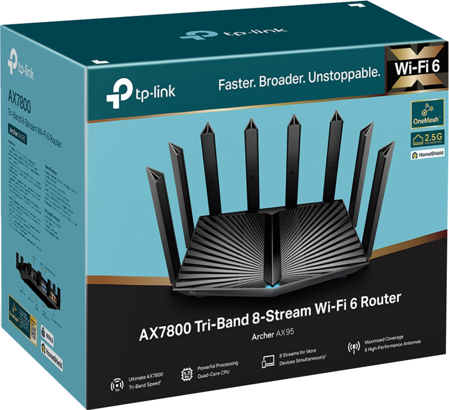 Image of TP-Link Archer AX95 AX7800 Tri-Band 8-Stream Wi-Fi 6 Wireless Router 2.4 GHz, 5 GHz 7800 Mbps Wifi Speed Tri Band External Antenna Ethernet (Cable Broadband)
