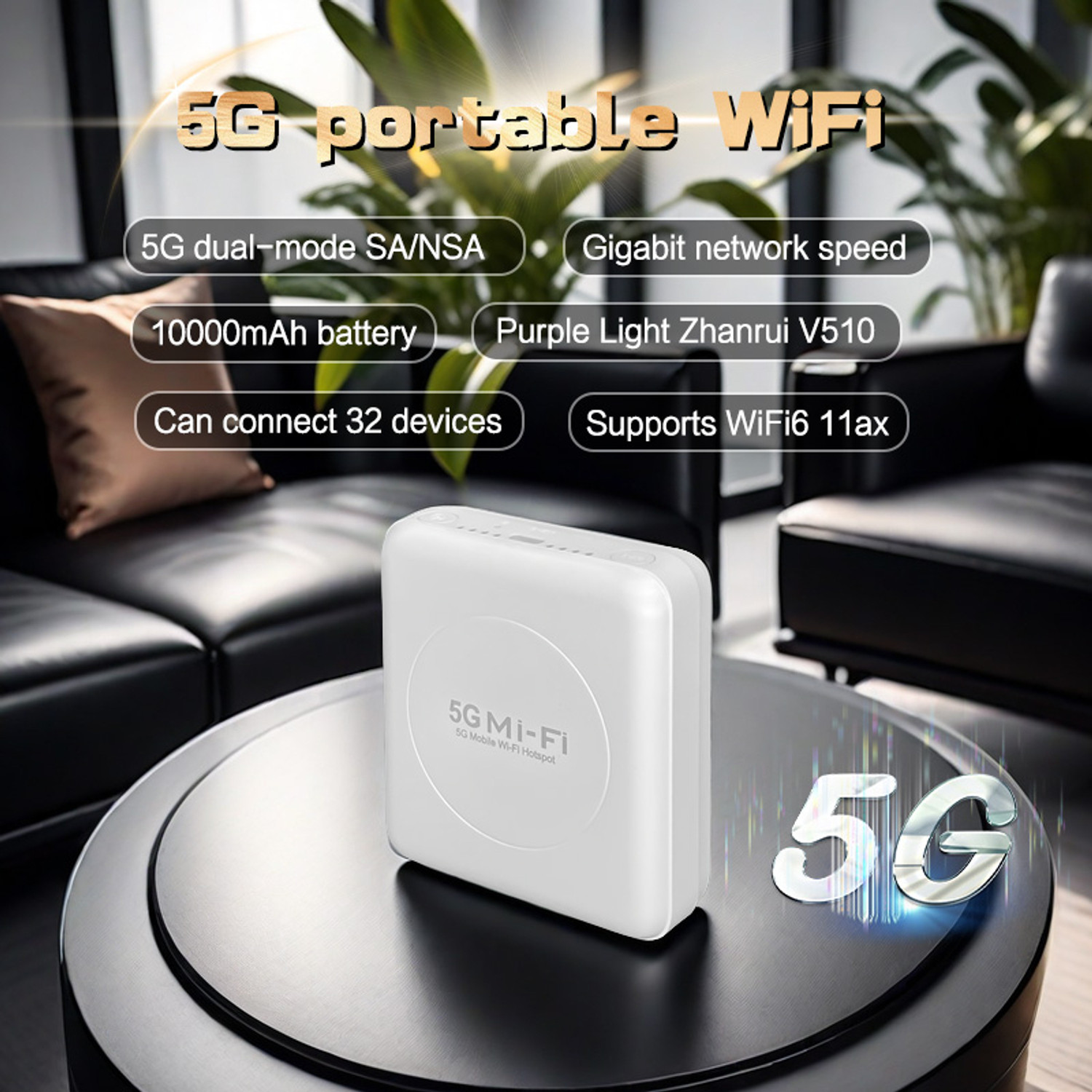 Image of AUSHA 5G WiFi Hotspot Wireless Dongle with 5G /4G LTE /3G All Sim Support Router 5 GHz, 2.4 GHz 2000 Mbps Wifi Speed Dual Band Internal Antenna MiFi (Sim Based)