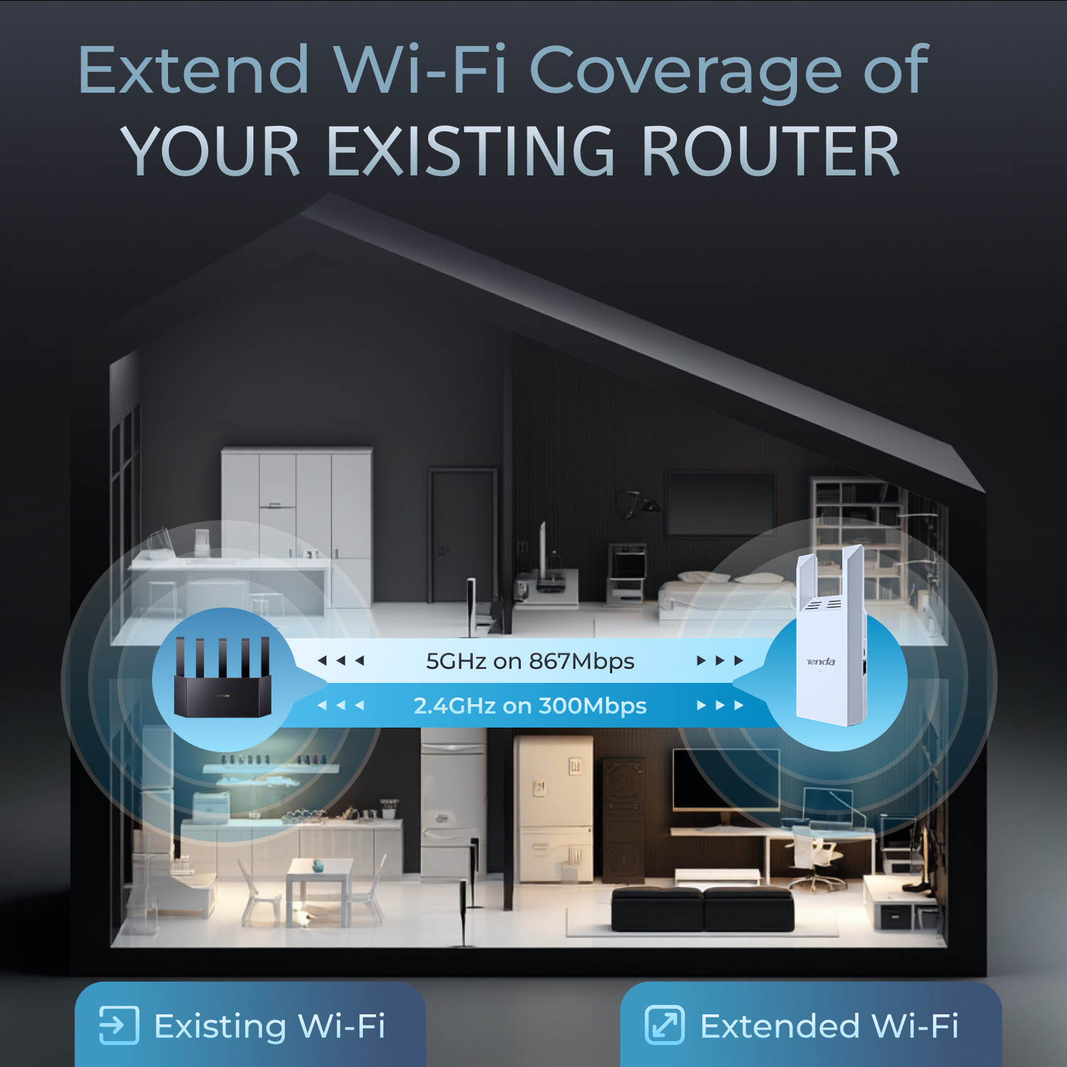 Image of TENDA A19 Signal Booster WiFi Range Extender 5 GHz 1200 Mbps Wifi Speed Dual Band External Antenna Access Point Mode
