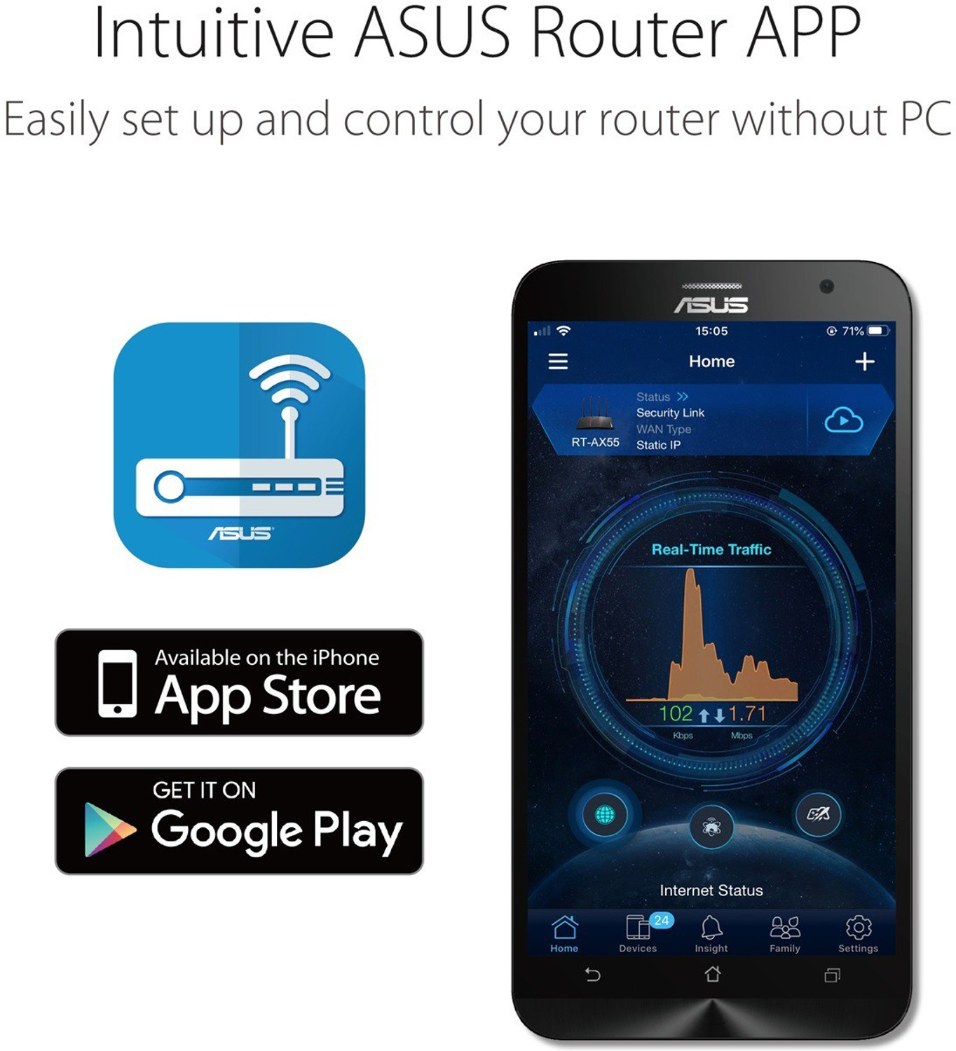 Image of ASUS RT-AX53U Mesh Router 2.4 GHz, 5 GHz 1800 Mbps Wifi Speed Dual Band External Antenna NA