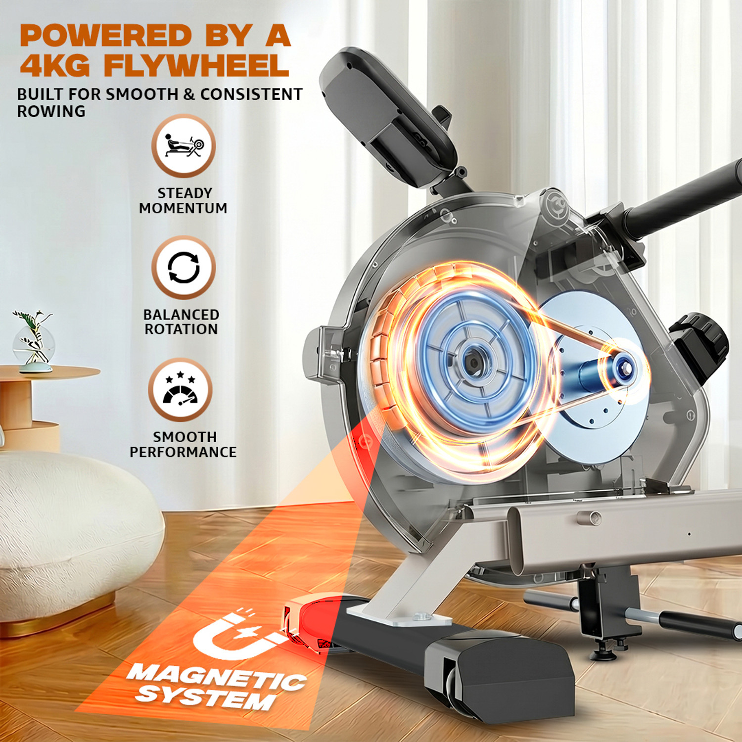 Image of Powermax Fitness RH-125 for Home Workout with 16-Level Magnetic Resistance & 4KG Flywheel Rowing Machine