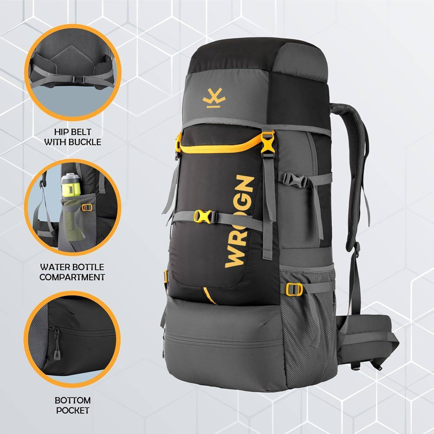 WROGN Trekking Bag 65L with Rain Cover - Image 4