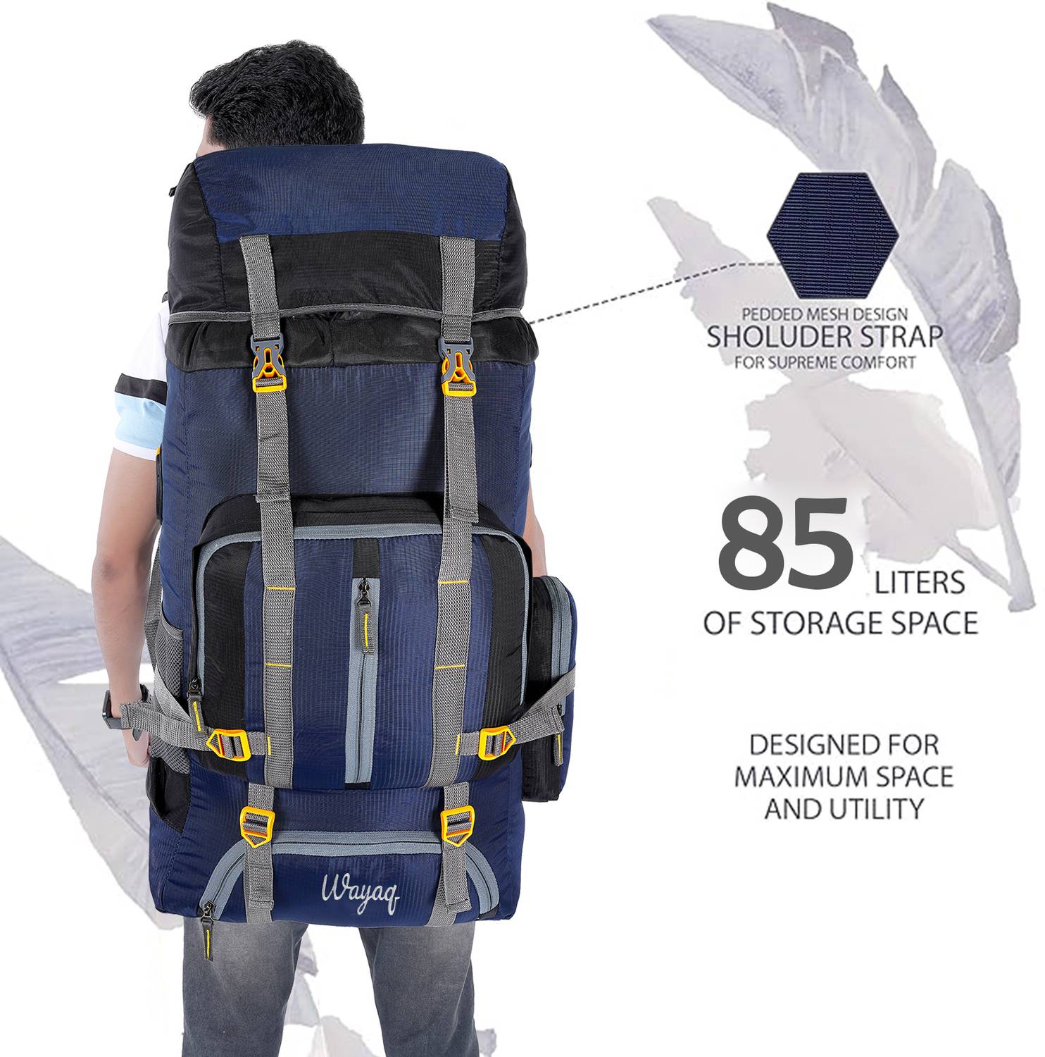 Wayaq Tourist Travel Backpack for Outdoor Sport Trekking Hiking Camping Mountaineering Rucksack - 85 L