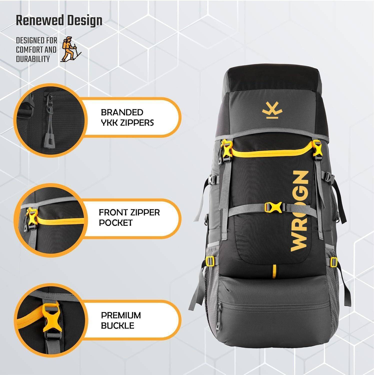 WROGN Trekking Bag 65L with Rain Cover - Image 2