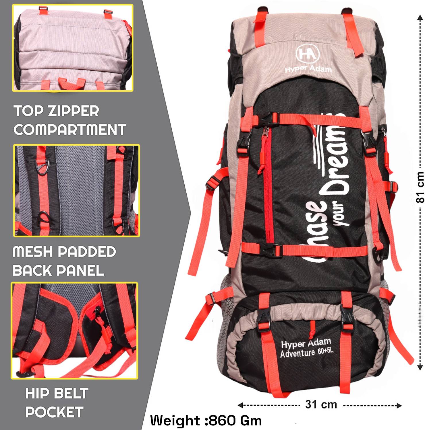 Hyper Adam 65L Travel Backpack - Image 4