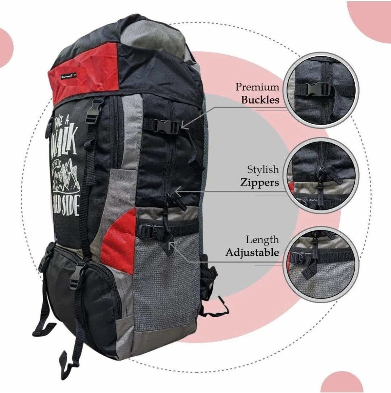 Image of TORRENTO 60 L Polyester Travel Outdoor Camping Tracking Hacking Luggage Bags, Mountain Trekking Rucksack Backpacks For Men And Women Hiking Luggage Rucksack - 65 L