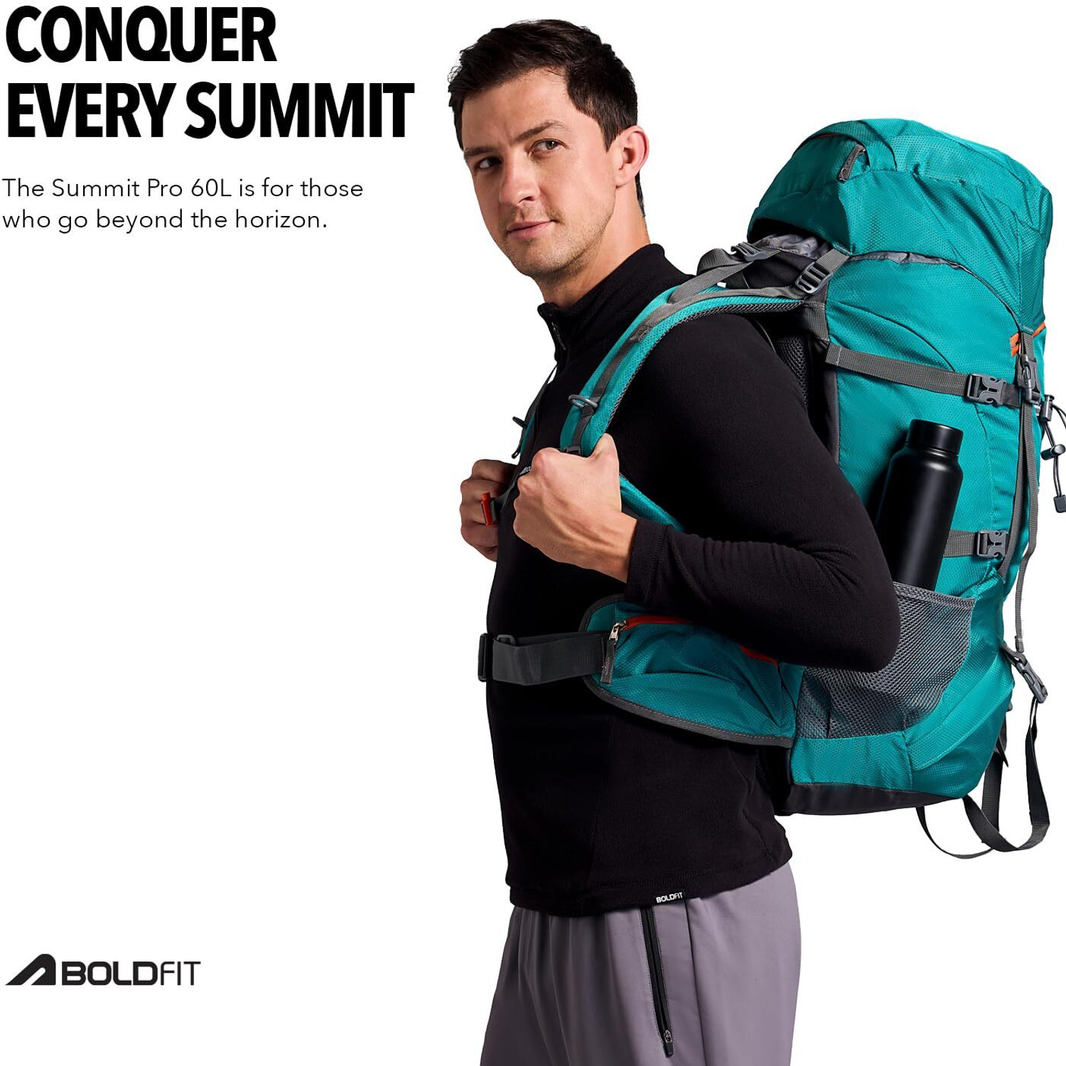 Image of BOLDFIT Summit Pro pro 60L Trekking travel Bag with raincover & shoe compartment RKSP60 Rucksack - 60 L