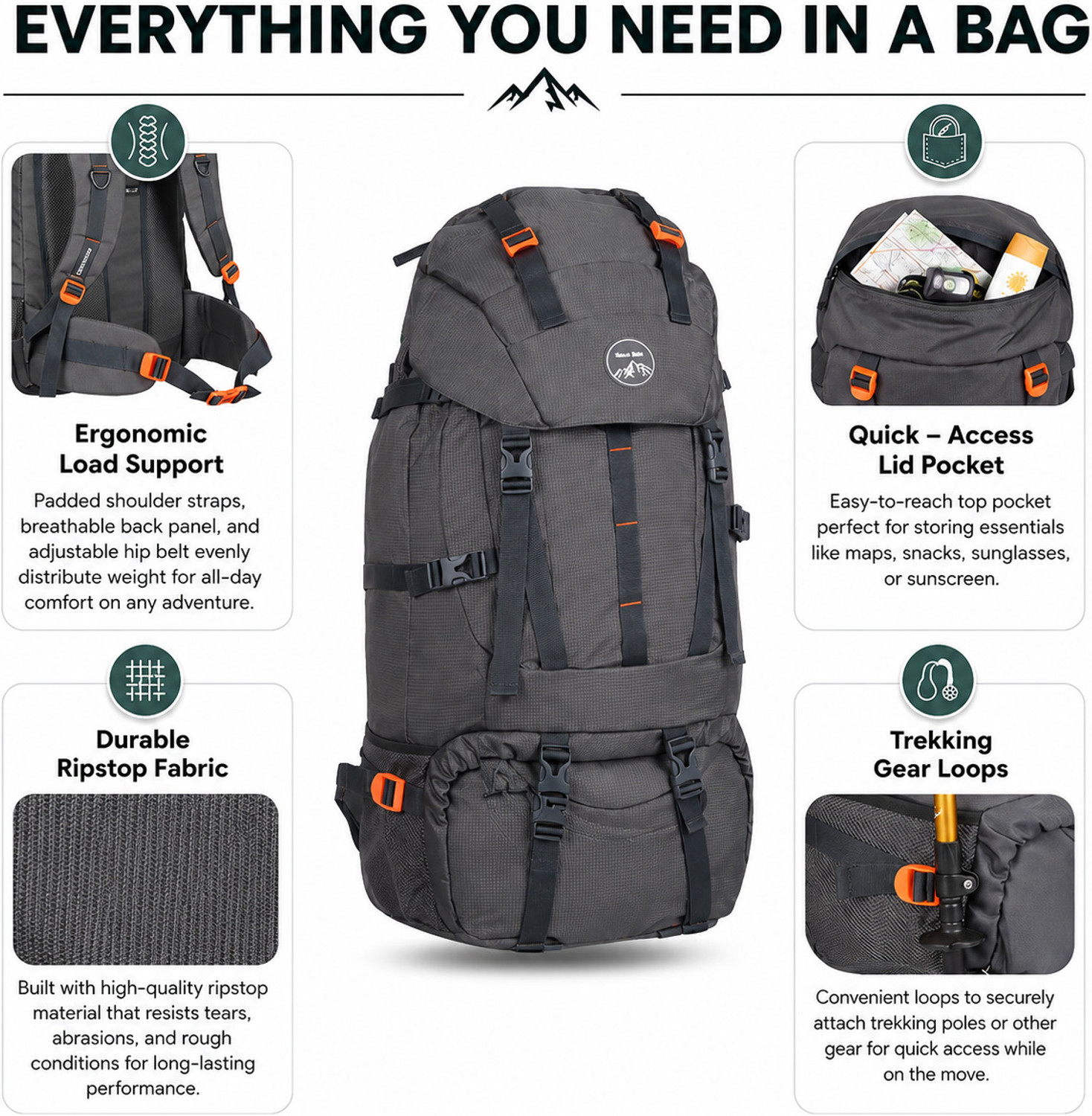 Image of Priority Travel Backpack for Outdoor Sport Camping Hiking Trekking Bag Rucksack - 60 L