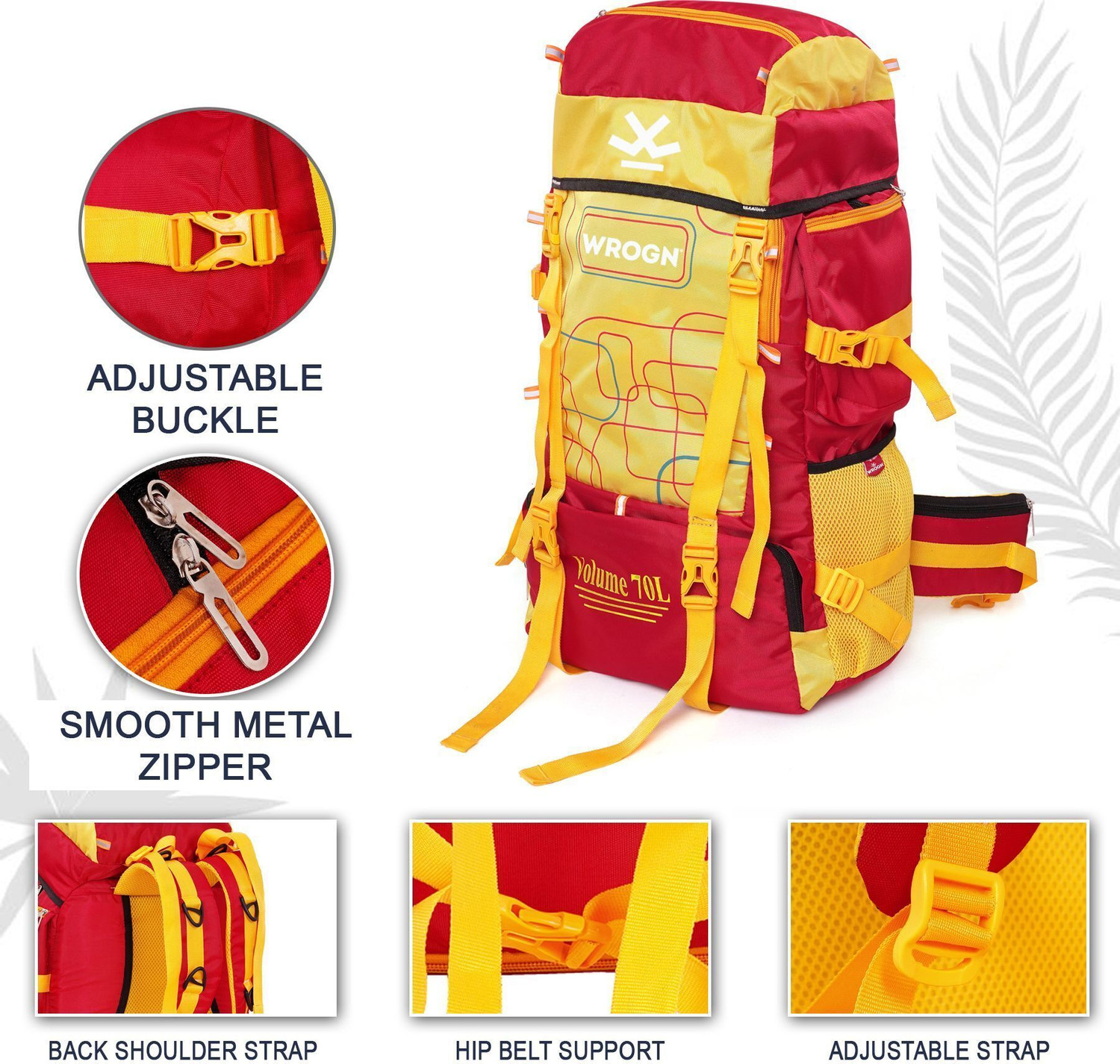 Image of WROGN Travel Bag For Men Tourist Hiking Trekking with Rain Cover & Shoe Compartment Rucksack - 70 L