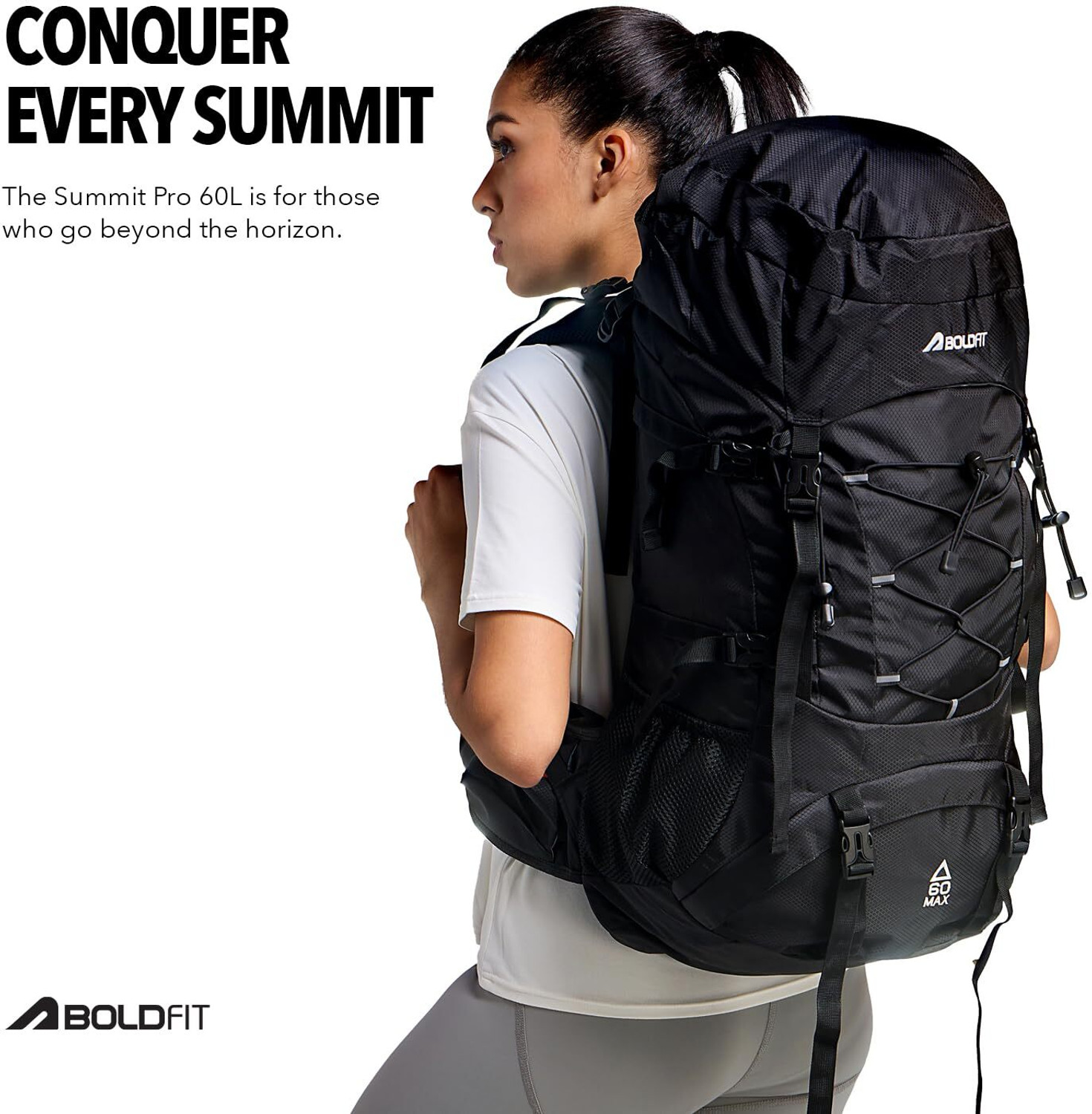 Image of BOLDFIT Summit Pro pro 60L Trekking travel Bag with raincover & shoe compartment RKSP60 Rucksack - 60 L
