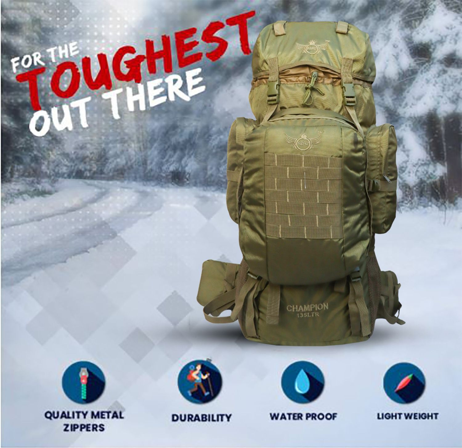 Image of AZAD army rucksack with detachable backpack multiple pocket Rucksack - 135 L