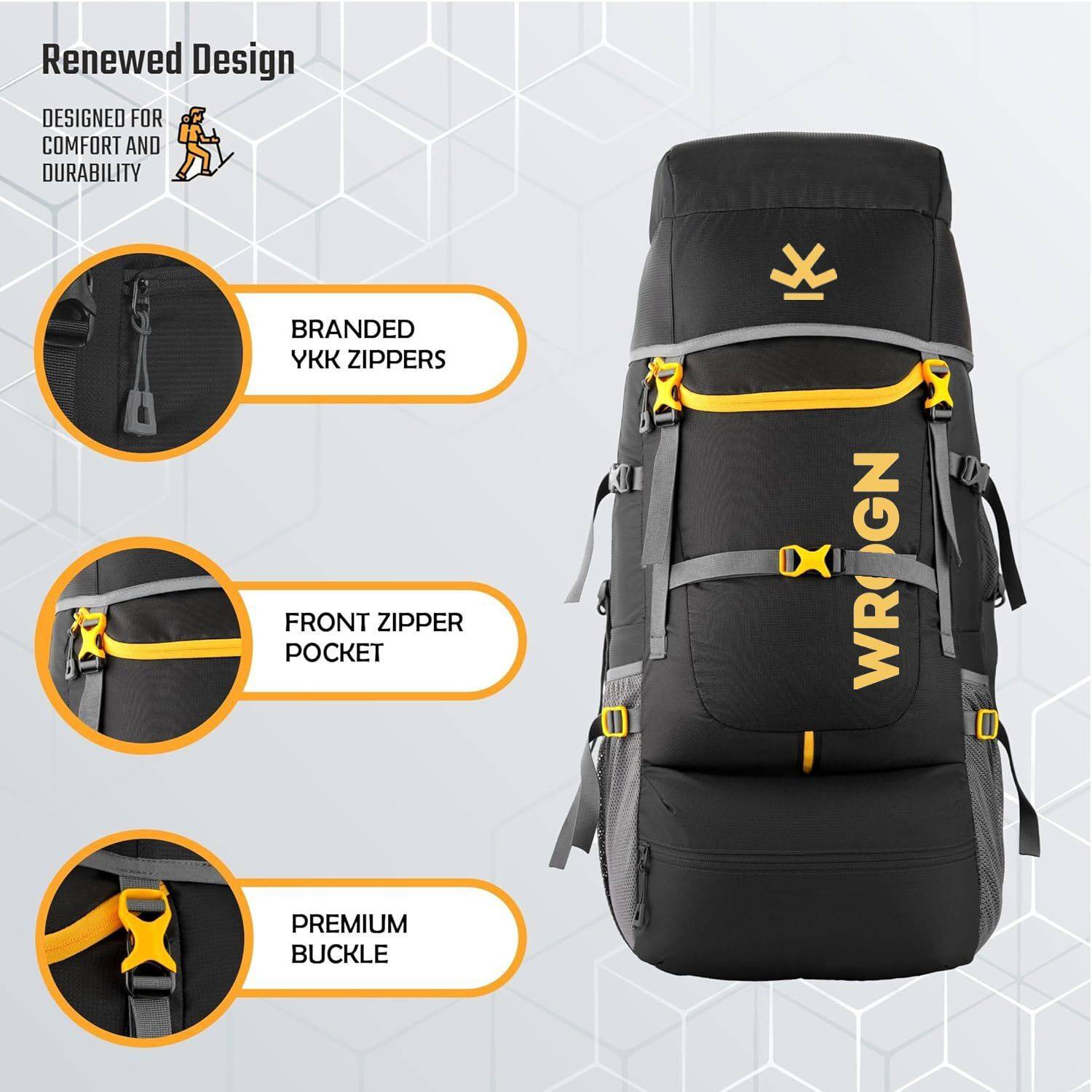 WROGN Trekking Bag 65L with Rain Cover - Image 2