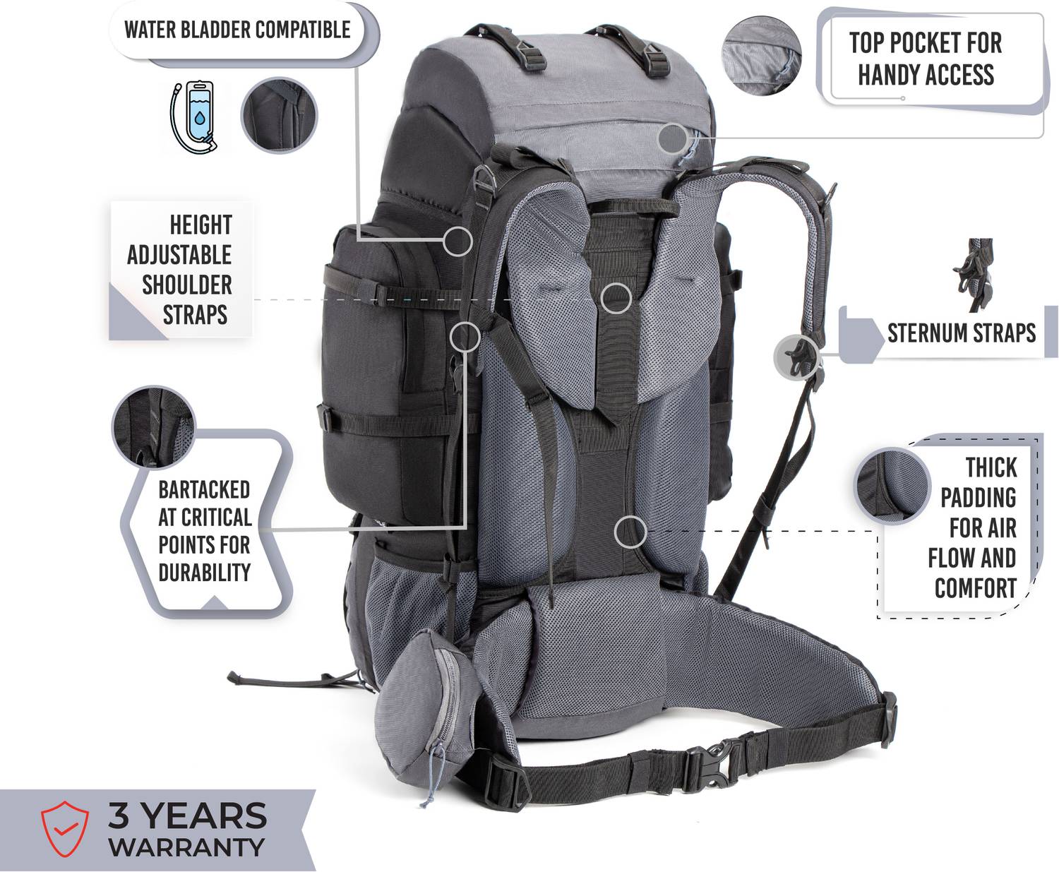 Tripole Walker Rucksack 65L Black - Image 3