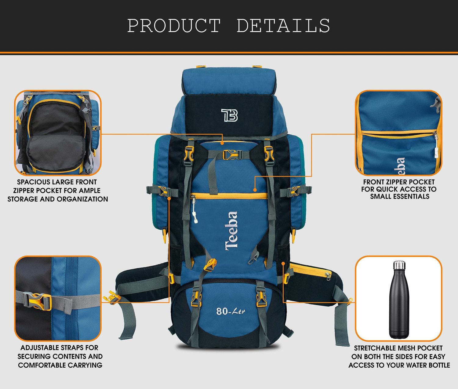 Image of Zikki Waterproof Trekking Hiking Camping Outdoor Camp Luggage Bag Tour Travel Backpack Rucksack - 80 L