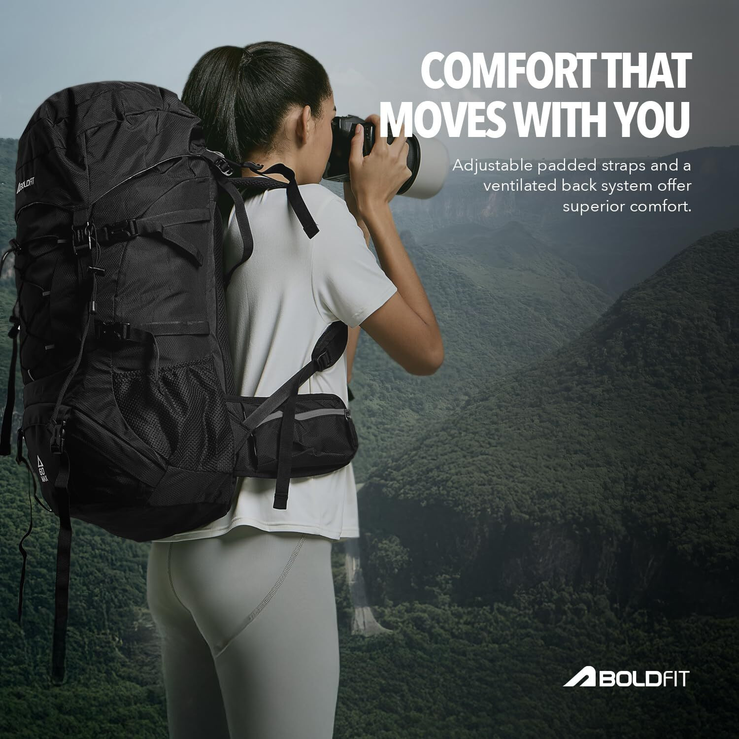 Image of BOLDFIT Summit Pro pro 60L Trekking travel Bag with raincover & shoe compartment RKSP60 Rucksack - 60 L