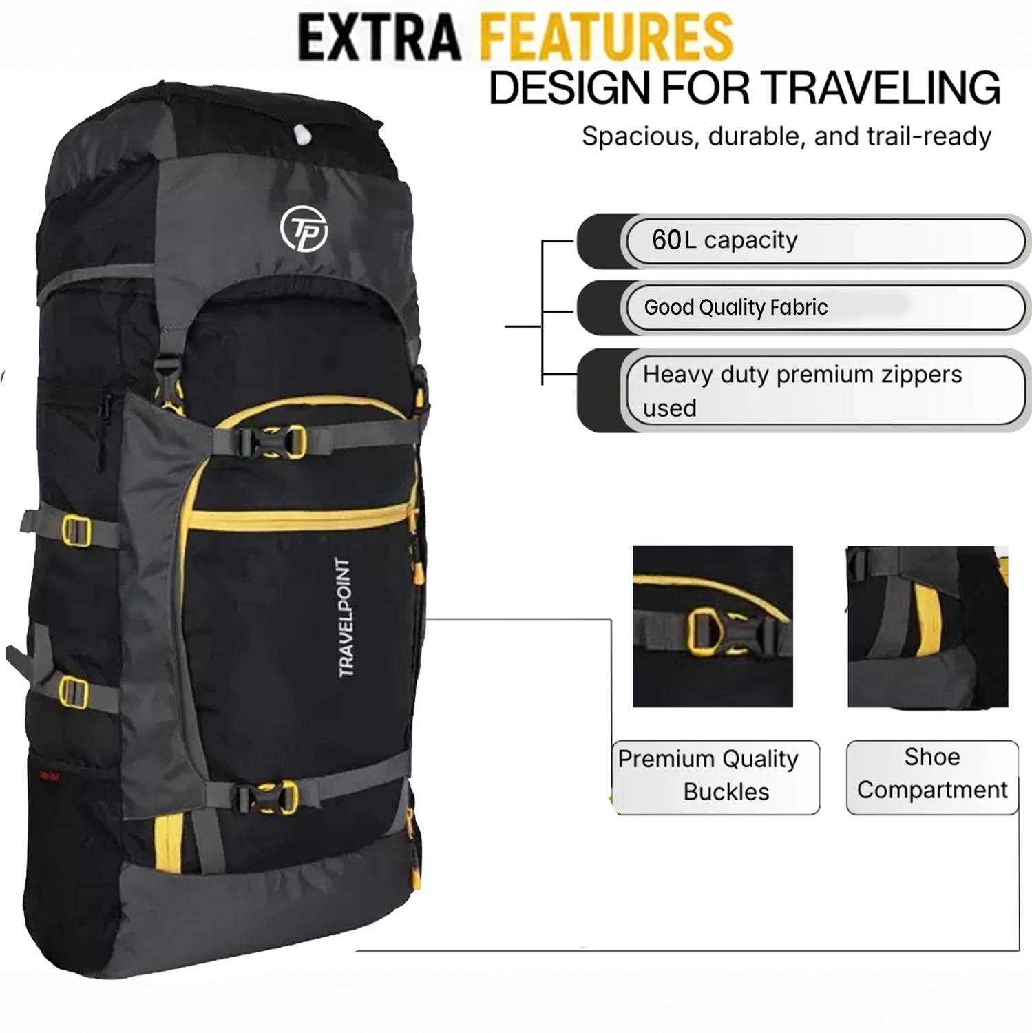 Travel Point 60L Waterproof Trekking Bag - Image 5