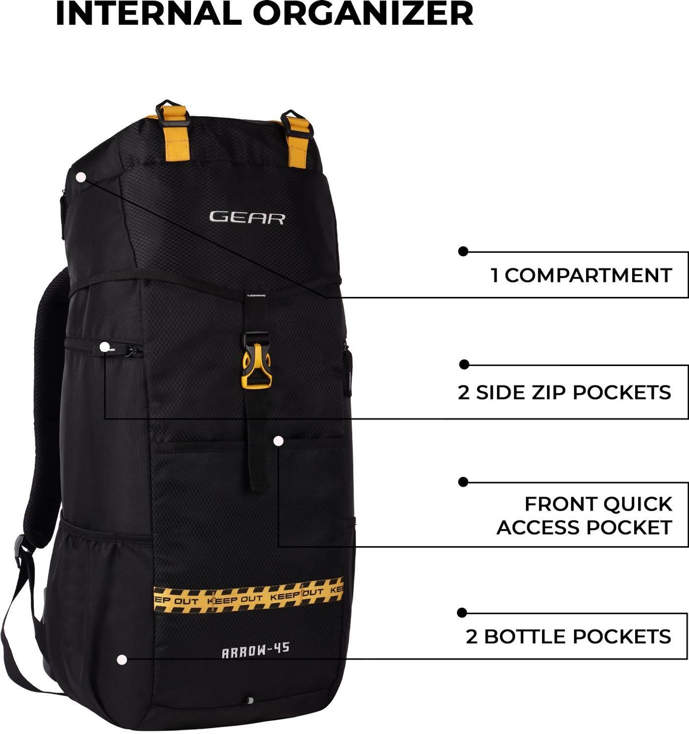 Gear Outdoor Rucksack 50L Black - Image 4