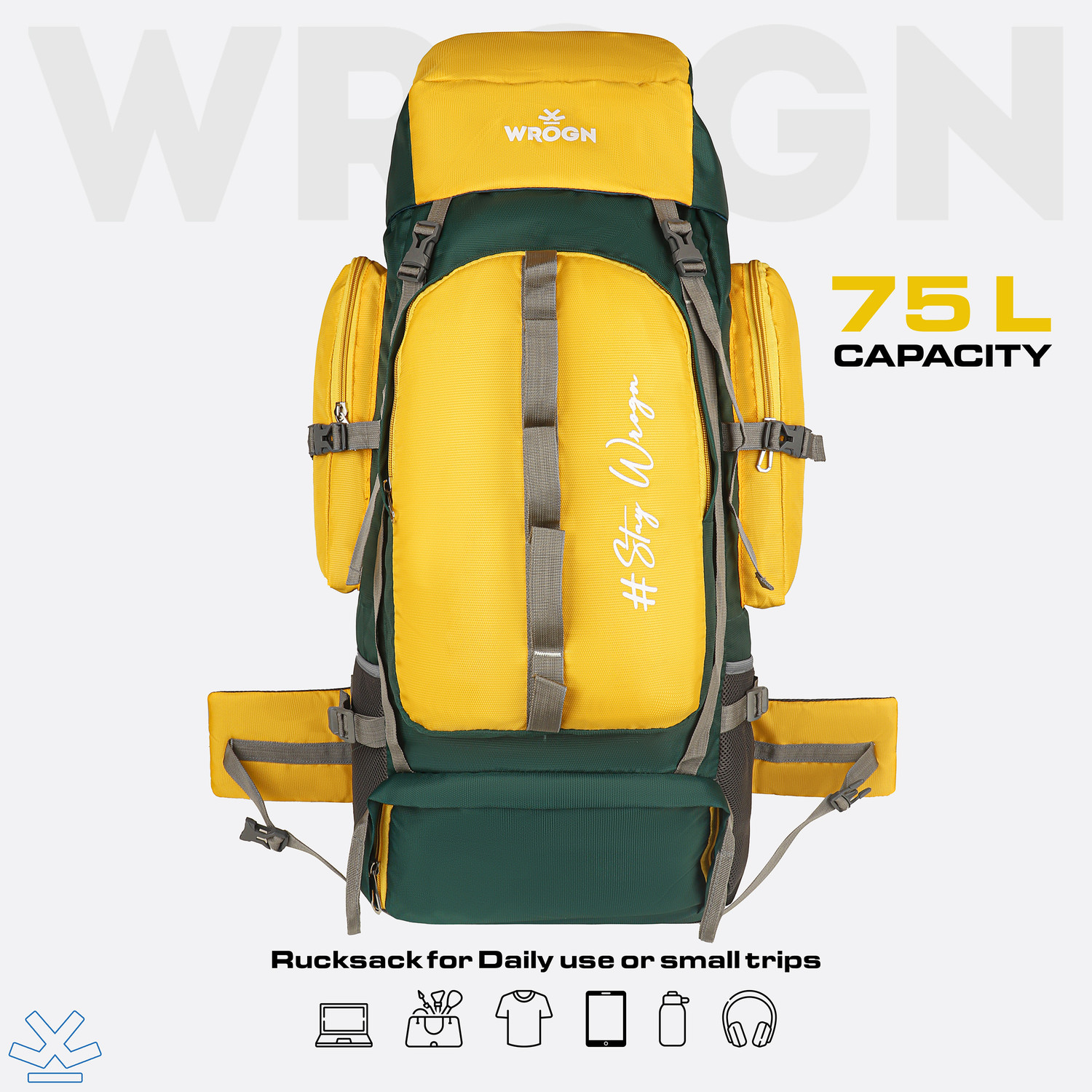 Image of WROGN Terra-Mapper 70L Trekking & Hiking Rucksack with Topographic Print Rucksack - 70 L