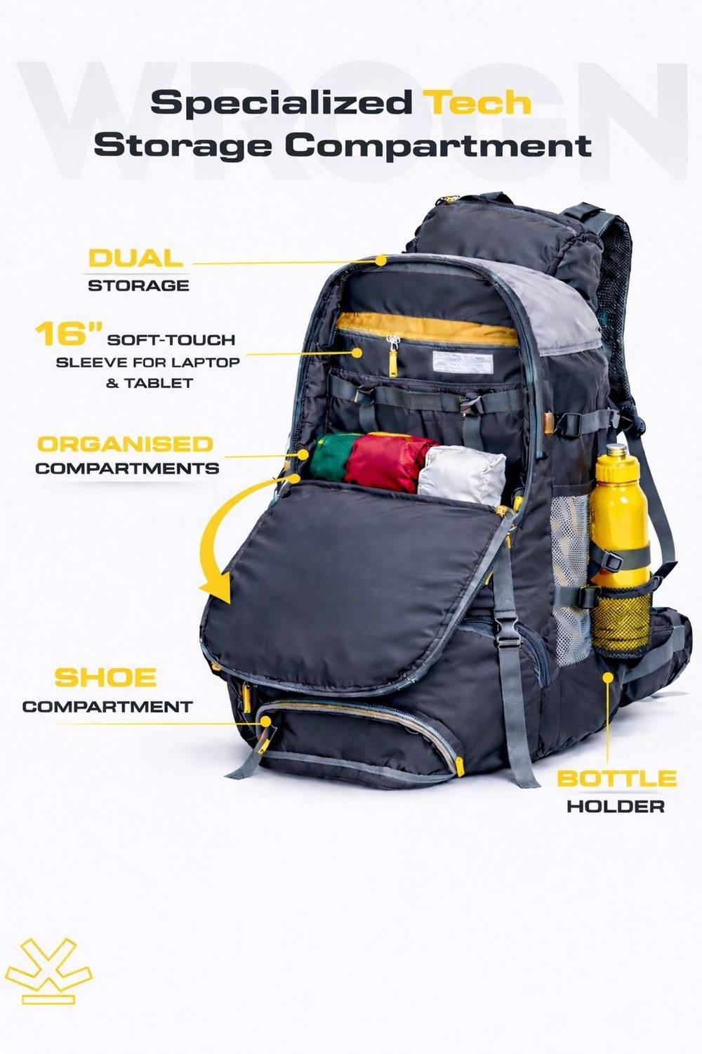 WROGN GTIER 60L Trekking Rucksack with Shoes Compartment - Image 4