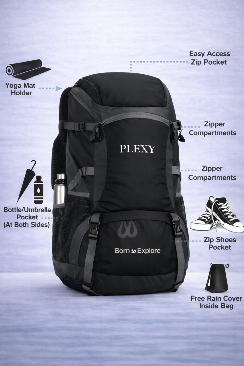 Image of PLEXY Travel bag for men tourist backpack for hiking trekking camping Rucksack - 60 L Rucksack - 60 L